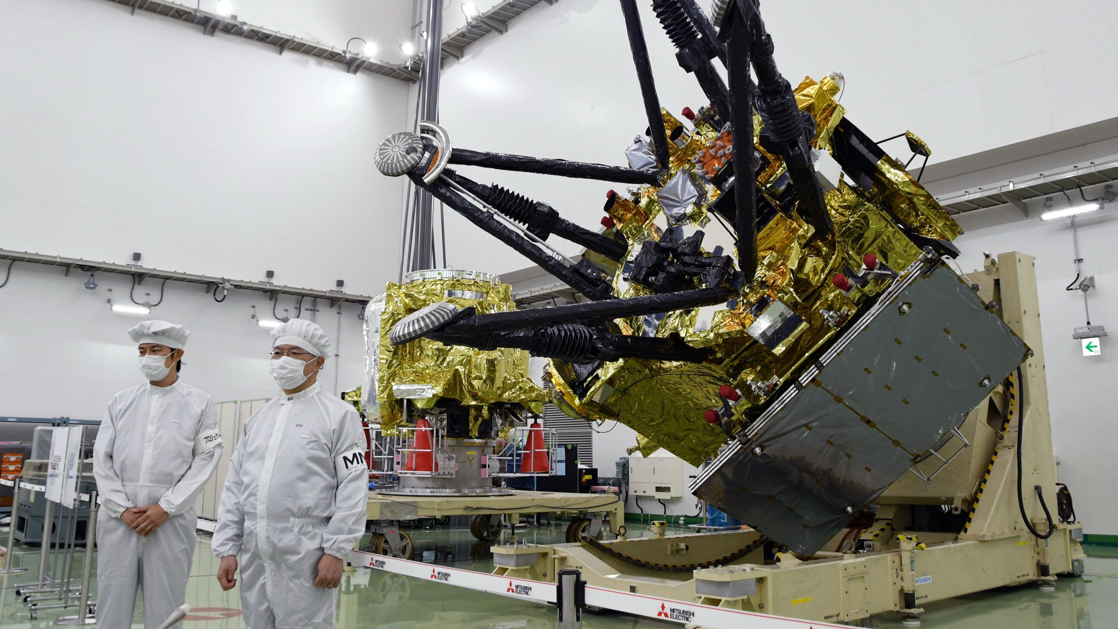 The Japan Aerospace Exploration Agency unveils a spacecraft for its Martian Moons eXploration mission at the Tanegashima Space Center in Minamitane, southwestern Japan, Aug. 13, 2026. (Yuika Kawazoe/Kyodo News via AP)