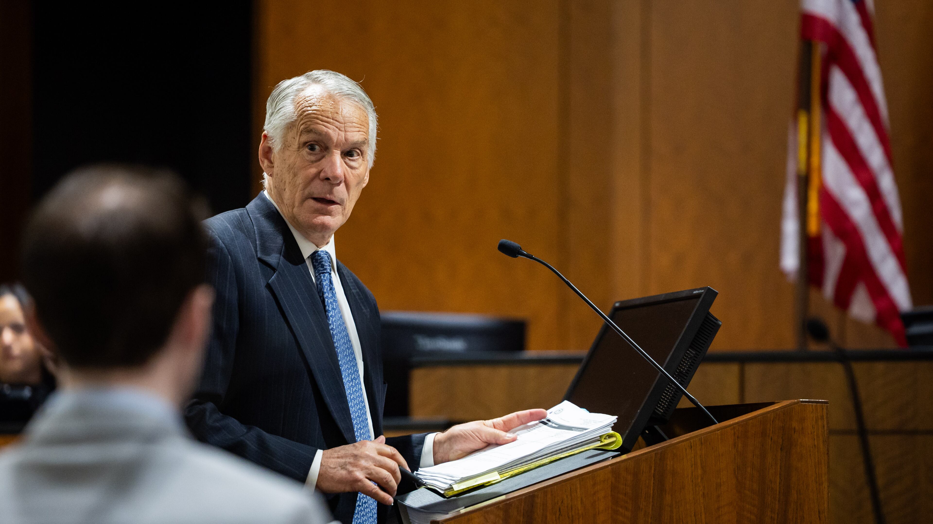 Defense attorney Michael Burt speaks during a preliminary hearing for Tyler Robinson, the Utah man accused of fatally shooting Charlie Kirk, at the 4th District Court in Provo, Utah, Friday, July 10, 2026. (Tess Crowley/The Deseret News via AP, Pool)