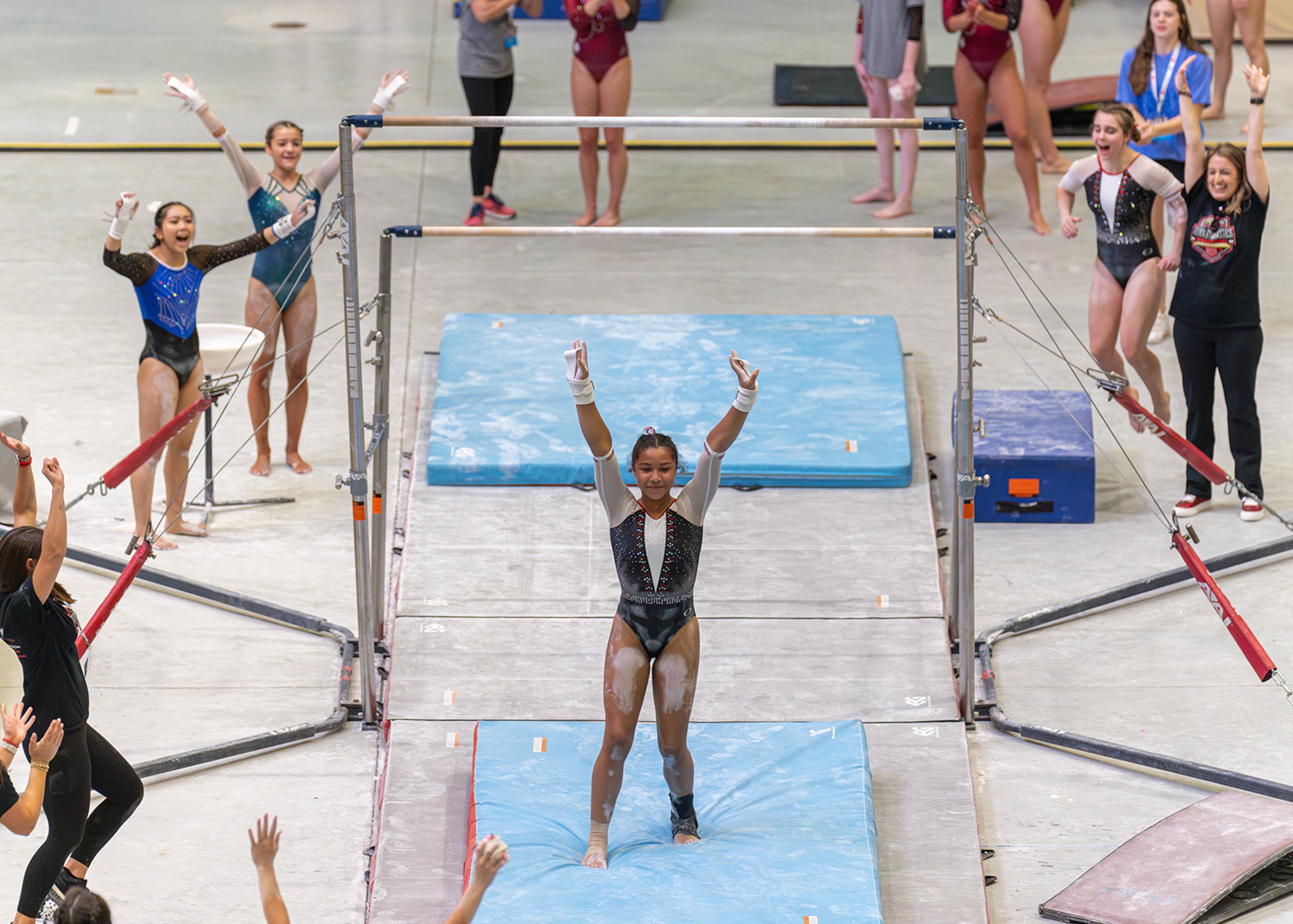 Emma Howells of North Oconee finishes a routine on the bars. She won the event in 2024 at the state championships. (Michael Gonyea/Home Game Hero)
