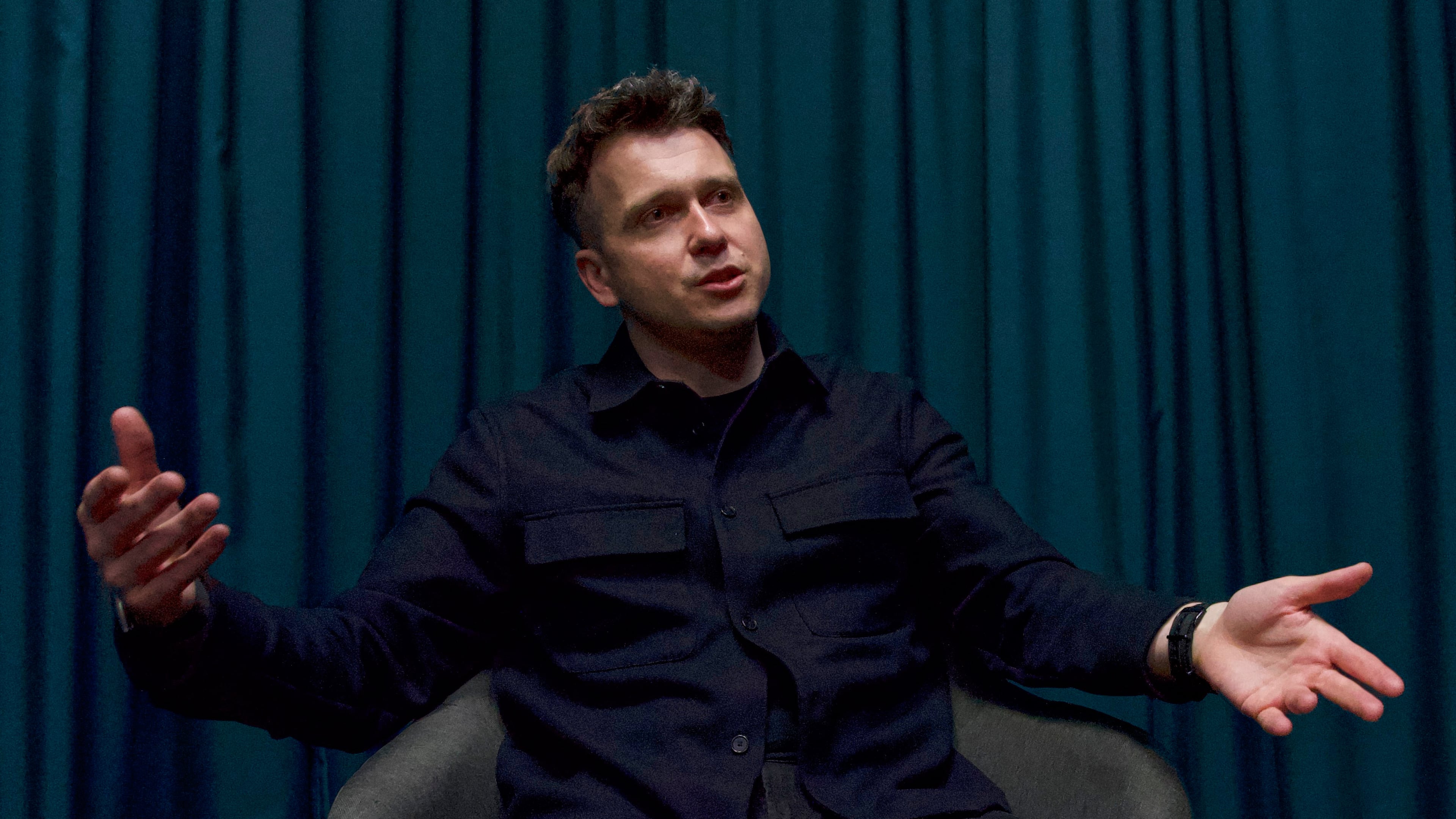 Danylo Tsvok, head of the Defense Artificial Intelligence Center of Ministry of Defence of Ukraine, speaks during an interview with The Associated Press in Kyiv, Ukraine, on April 24, 2026. (AP Photo/Vasilisa Stepanenko)