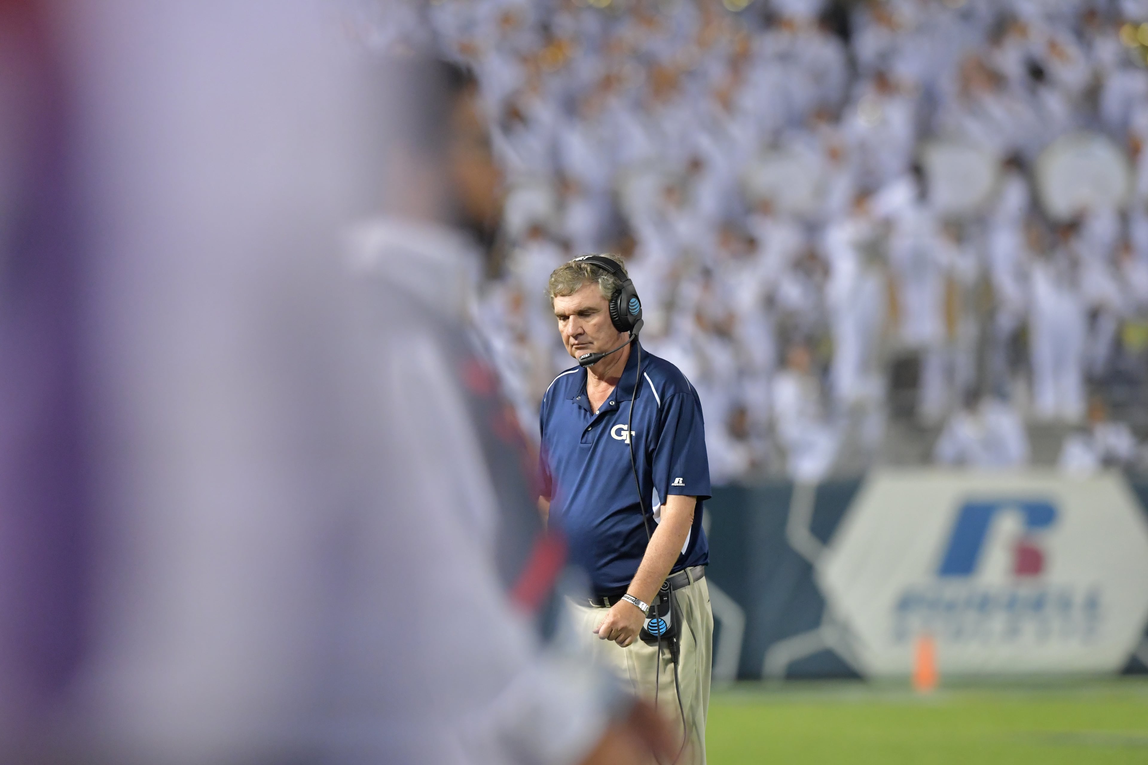 October 21, 2017 Atlanta - Georgia Tech head coach Paul Johnson reacts in the first half of an NCAA college football game at Bobby Dodd Stadium on Saturday, October 21, 2017. HYOSUB SHIN / HSHIN@AJC.COM