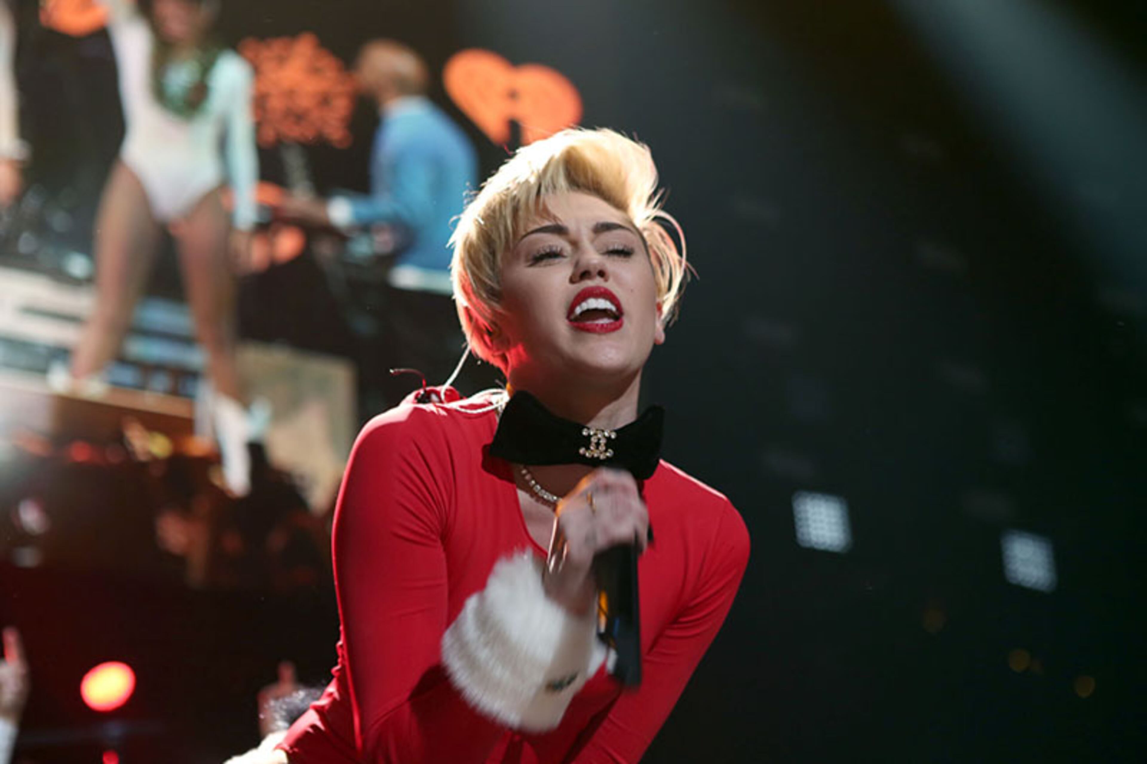 Miley Cyrus performed some recent favorites, "Wrecking Ball" and "We Can't Stop."