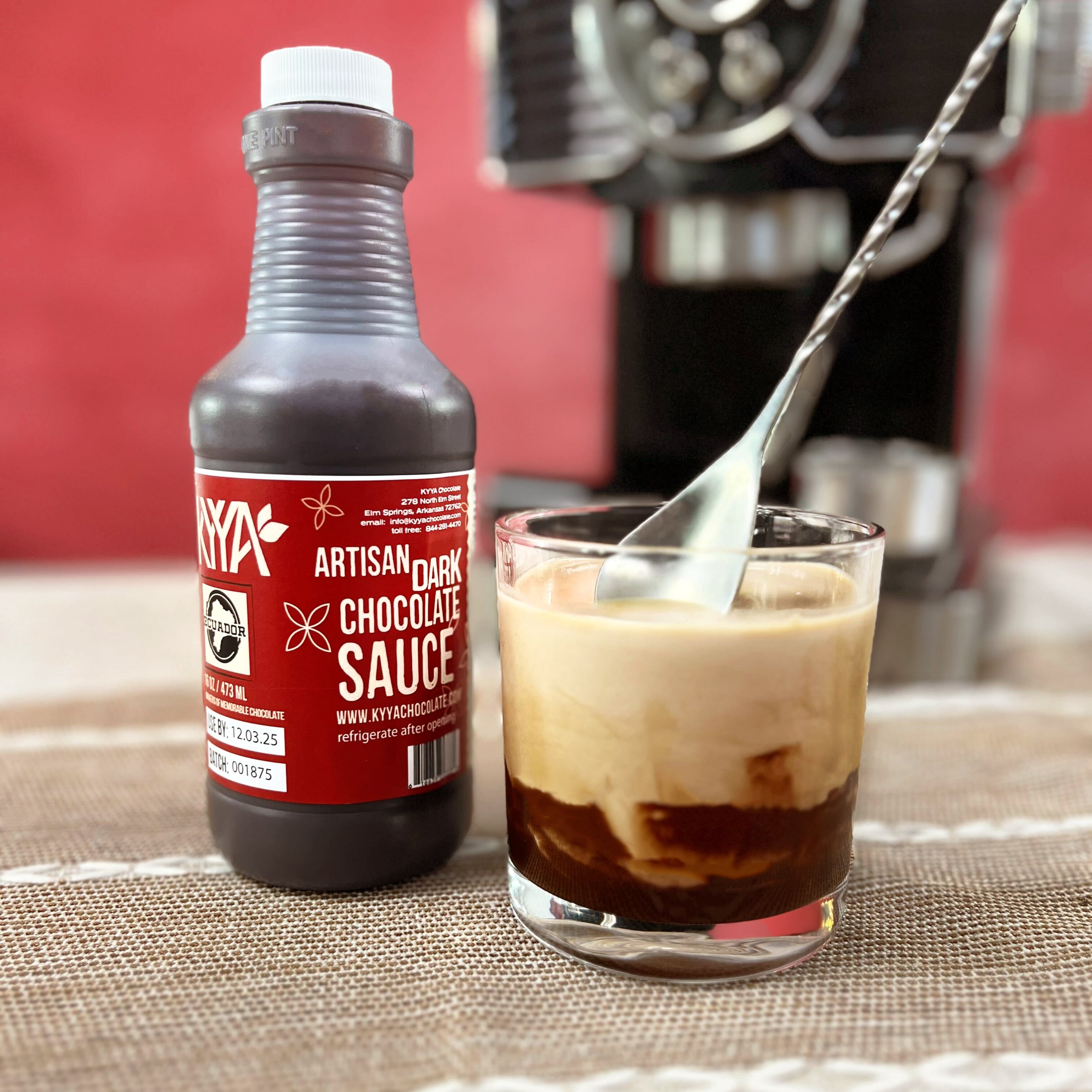 Single-origin dark chocolate sauce is richly flavored and perfect for special coffee drinks. (Courtesy of Loren Hernandez/Kyya Chocolate)