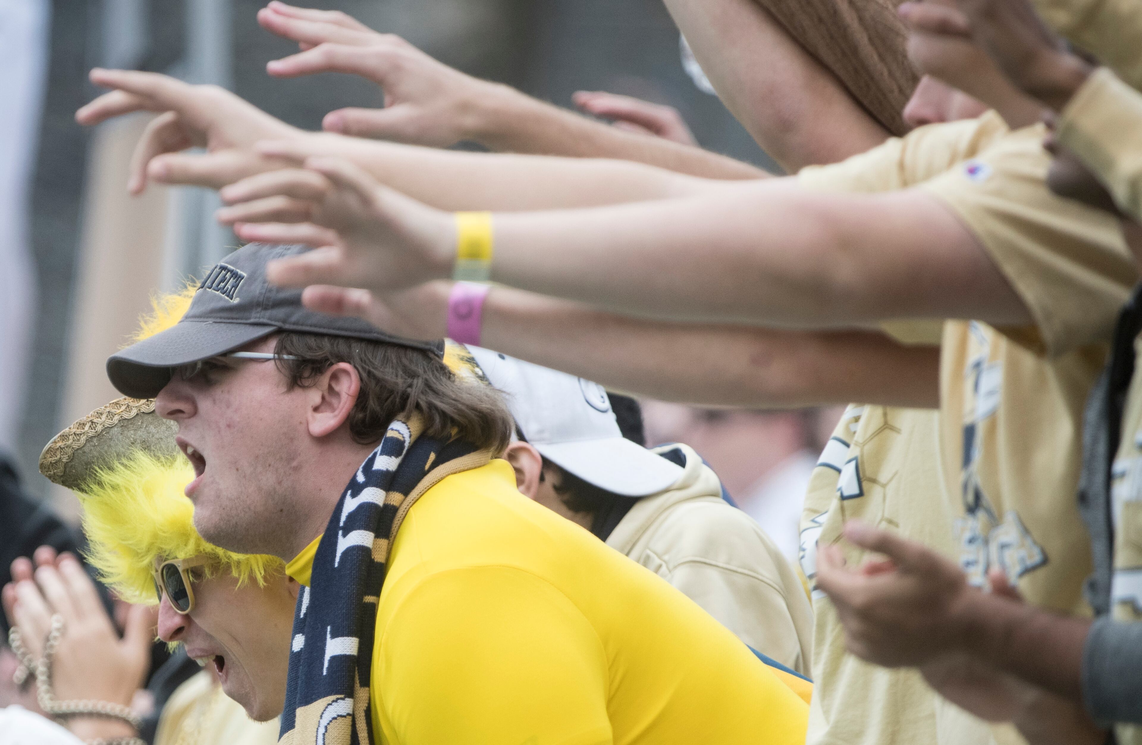Georgia Tech fans cheer during the first half of a football game against Virginia Tech on Saturday, Nov.11, 2017, in Atlanta. (Photo/John Amis)