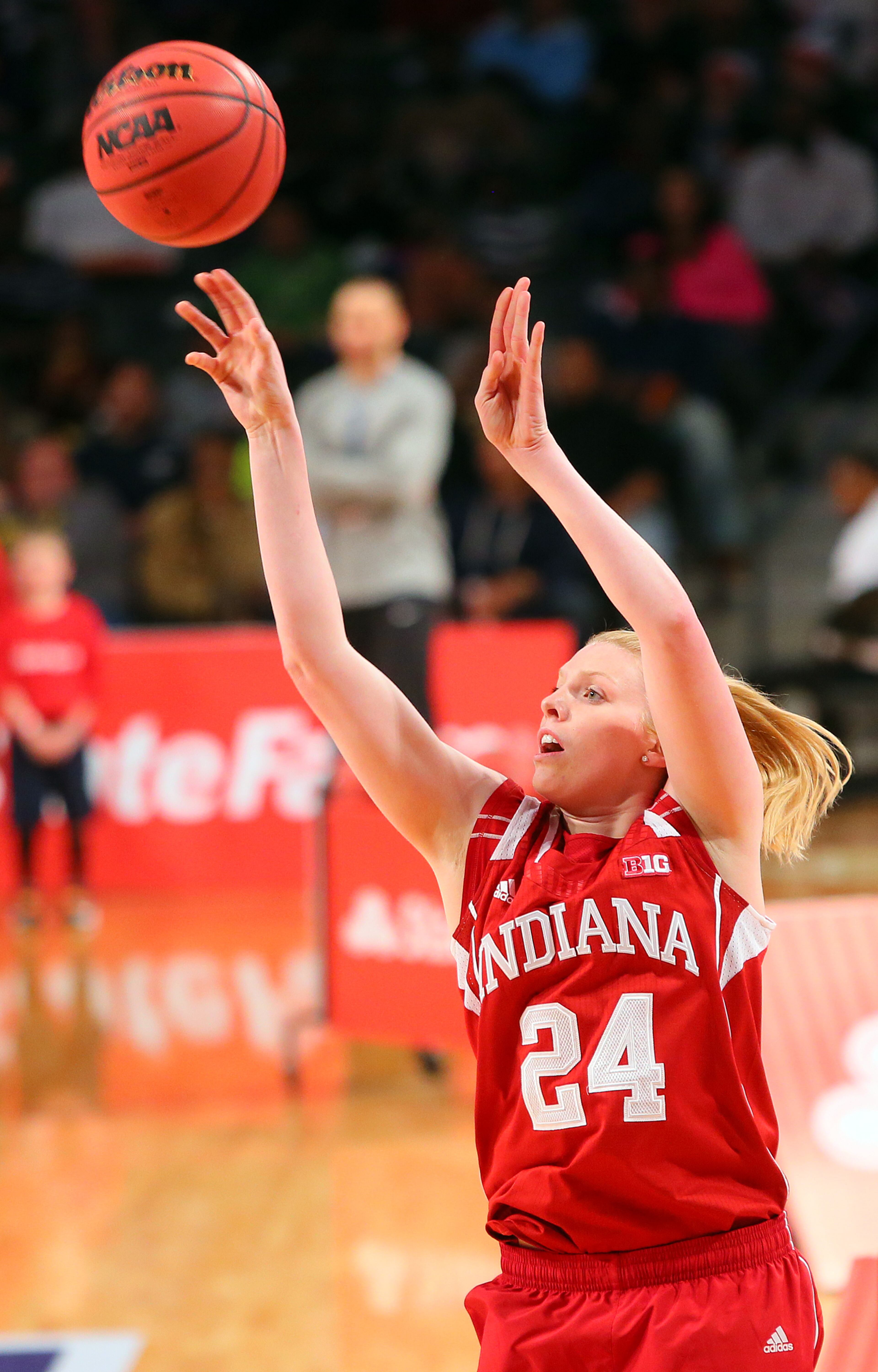 Aulani Sinclair, Indiana, hits a three point shot on her way to winning the Women's 3-Point Championship at the 25th annual State Farm College Slam Dunk & 3-Point Championships at McCamish Pavilion on Thursday, April 4, 2013, in Atlanta. CURTIS COMPTON / CCOMPTON@AJC.COM