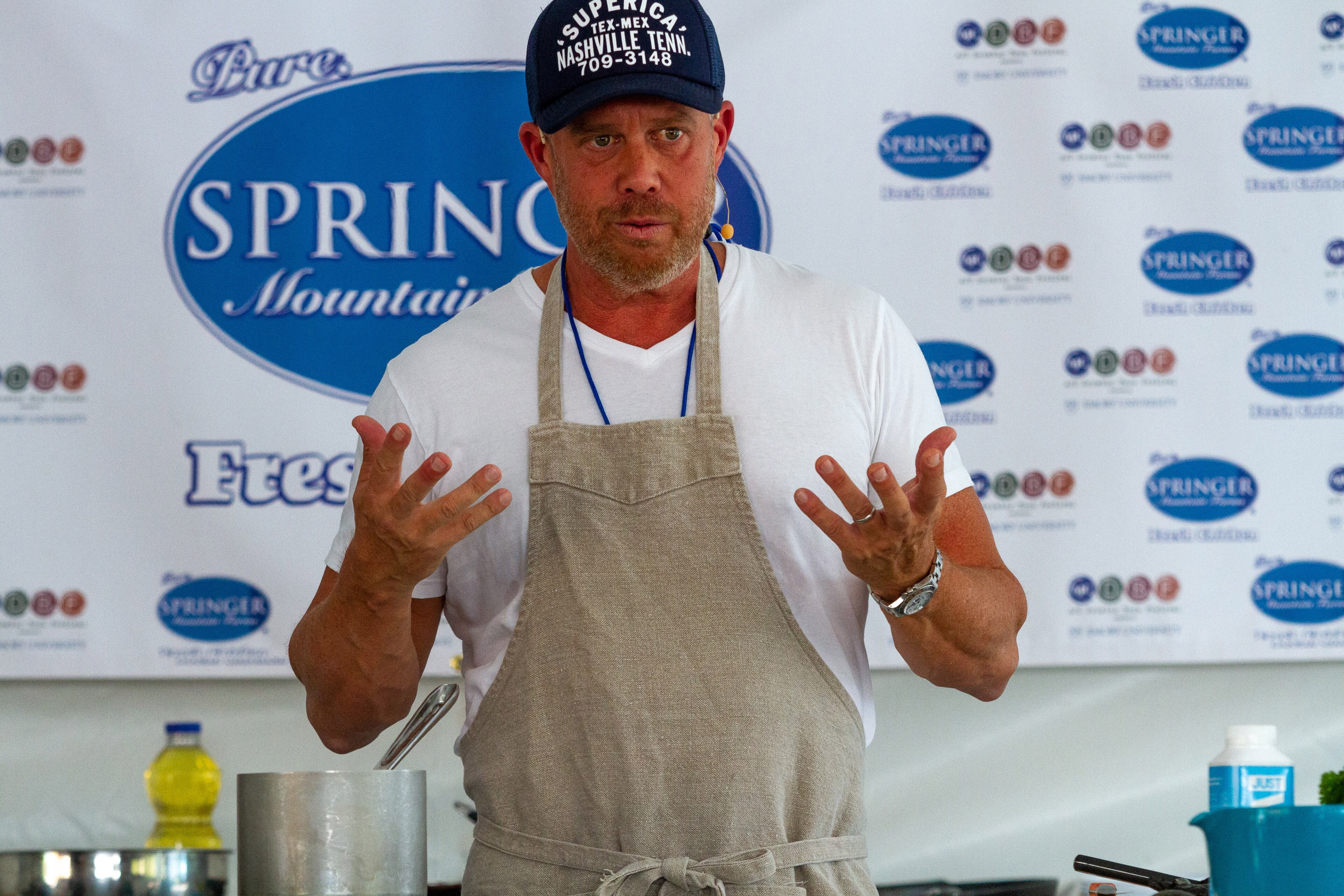 Author Ford Fry gives a cooking demonstration during the AJC Decatur Book Festival on Sunday, September 1, 2019. STEVE SCHAEFER / SPECIAL TO THE AJC