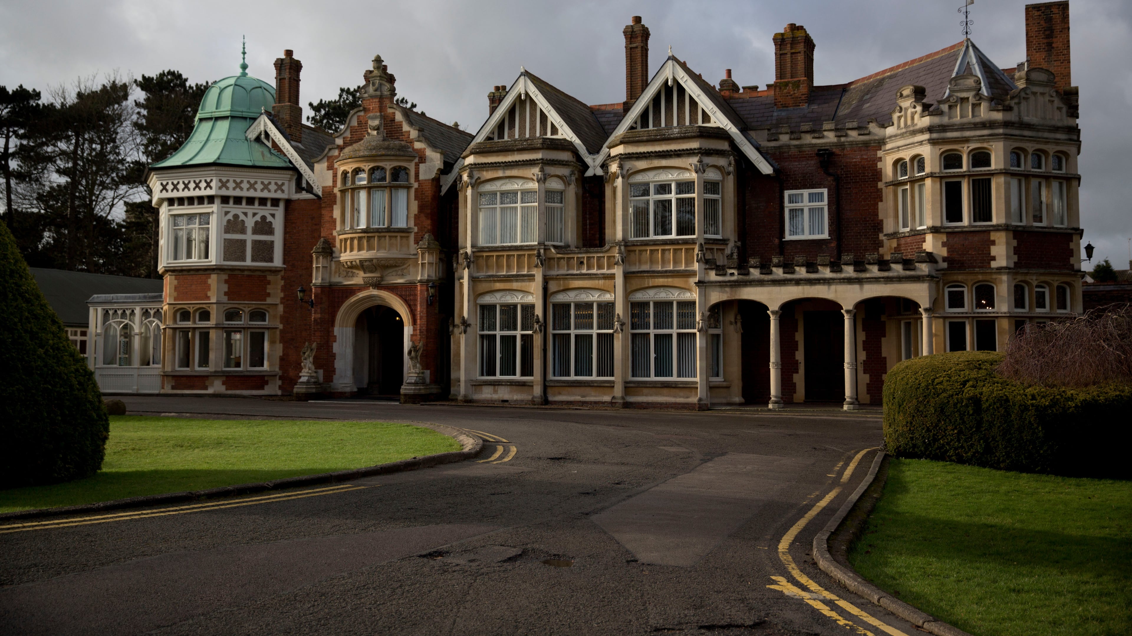 FILE - An exterior view shows the mansion house at Bletchley Park museum in the town of Bletchley in Buckinghamshire, England, on Jan. 15, 2015. (AP Photo/Matt Dunham, File)