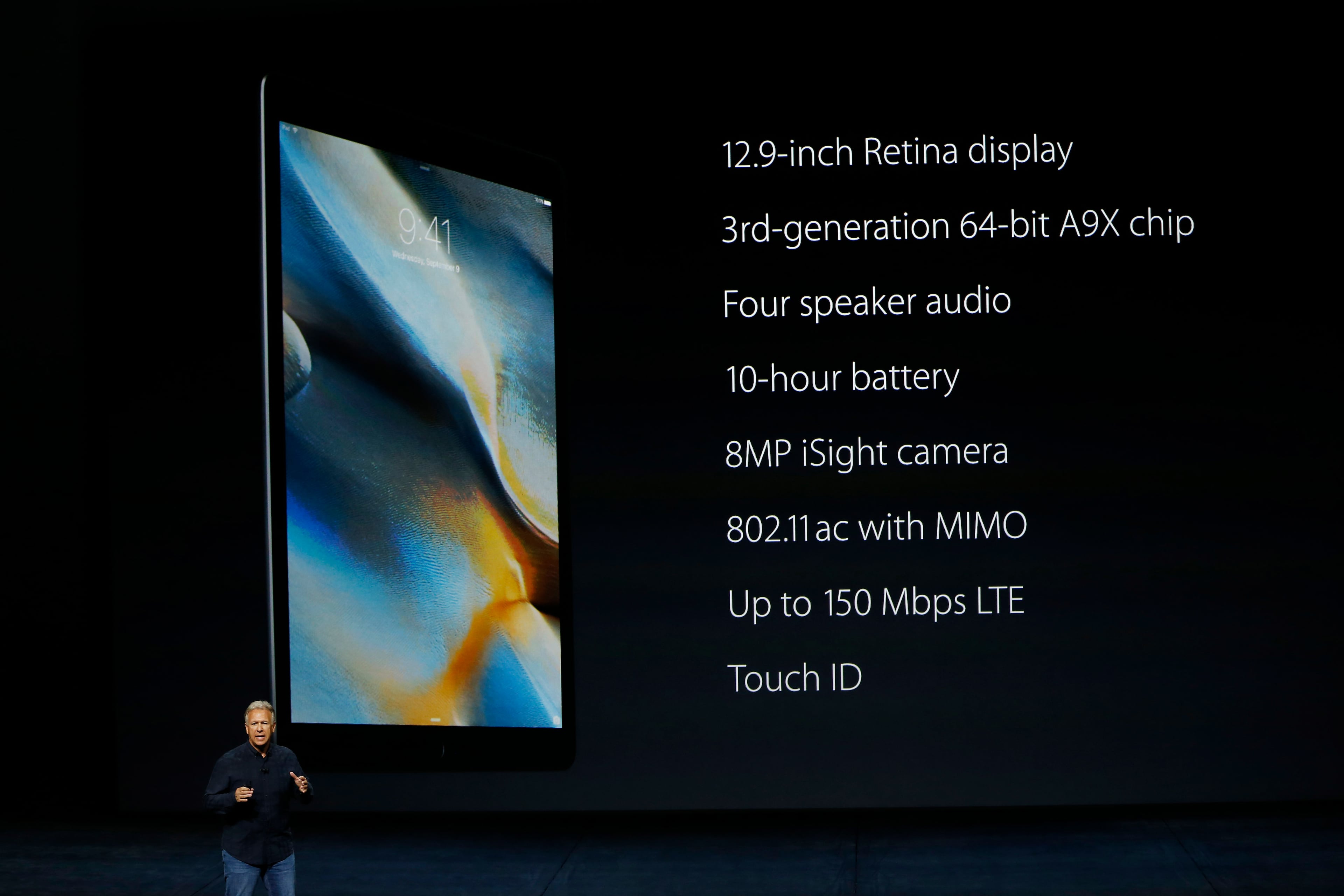 SAN FRANCISCO, CA - SEPTEMBER 9: Apple Senior Vice President of Worldwide Marketing Phil Schiller speaks about the iPad Pro on stage during a Special Event at Bill Graham Civic Auditorium September 9, 2015 in San Francisco, California. Apple Inc. is expected to unveil latest iterations of its smart phone, forecasted to be the 6S and 6S Plus. The tech giant is also rumored to be planning to announce an update to its Apple TV set-top box. (Photo by Stephen Lam/ Getty Images)
