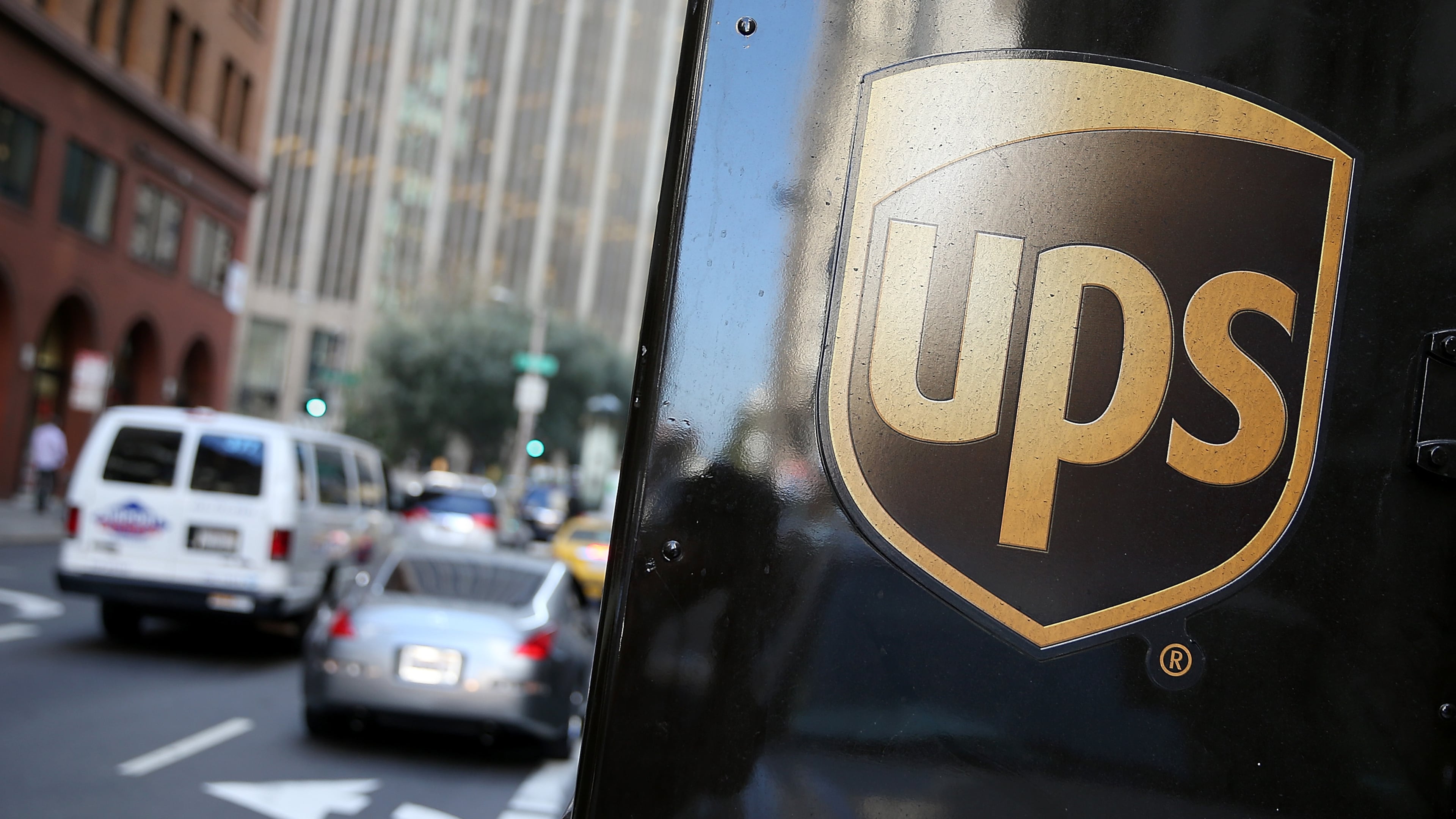 A United Parcel Service logo is displayed on a delivery truck on October 24, 2014, in San Francisco.