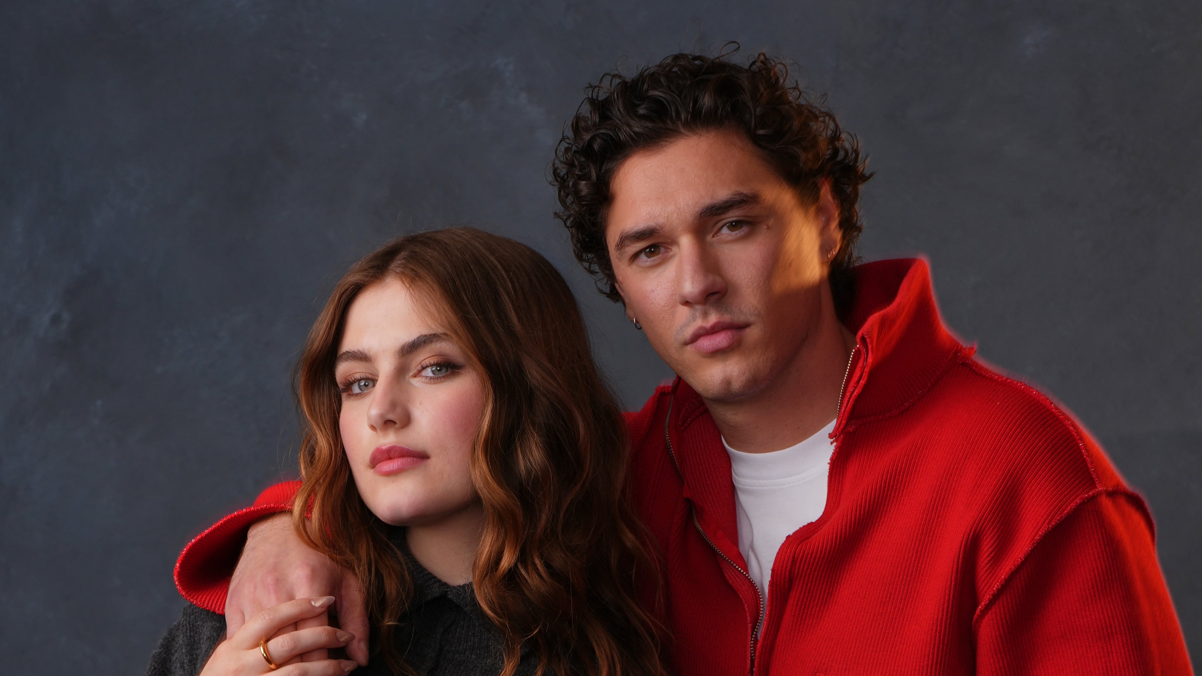 Actors Ella Bright, left, and Belmont Cameli pose for a portrait to promote the series "Off Campus" on Tuesday, April 28, 2026, in West Hollywood, Calif. (AP Photo/Chris Pizzello)