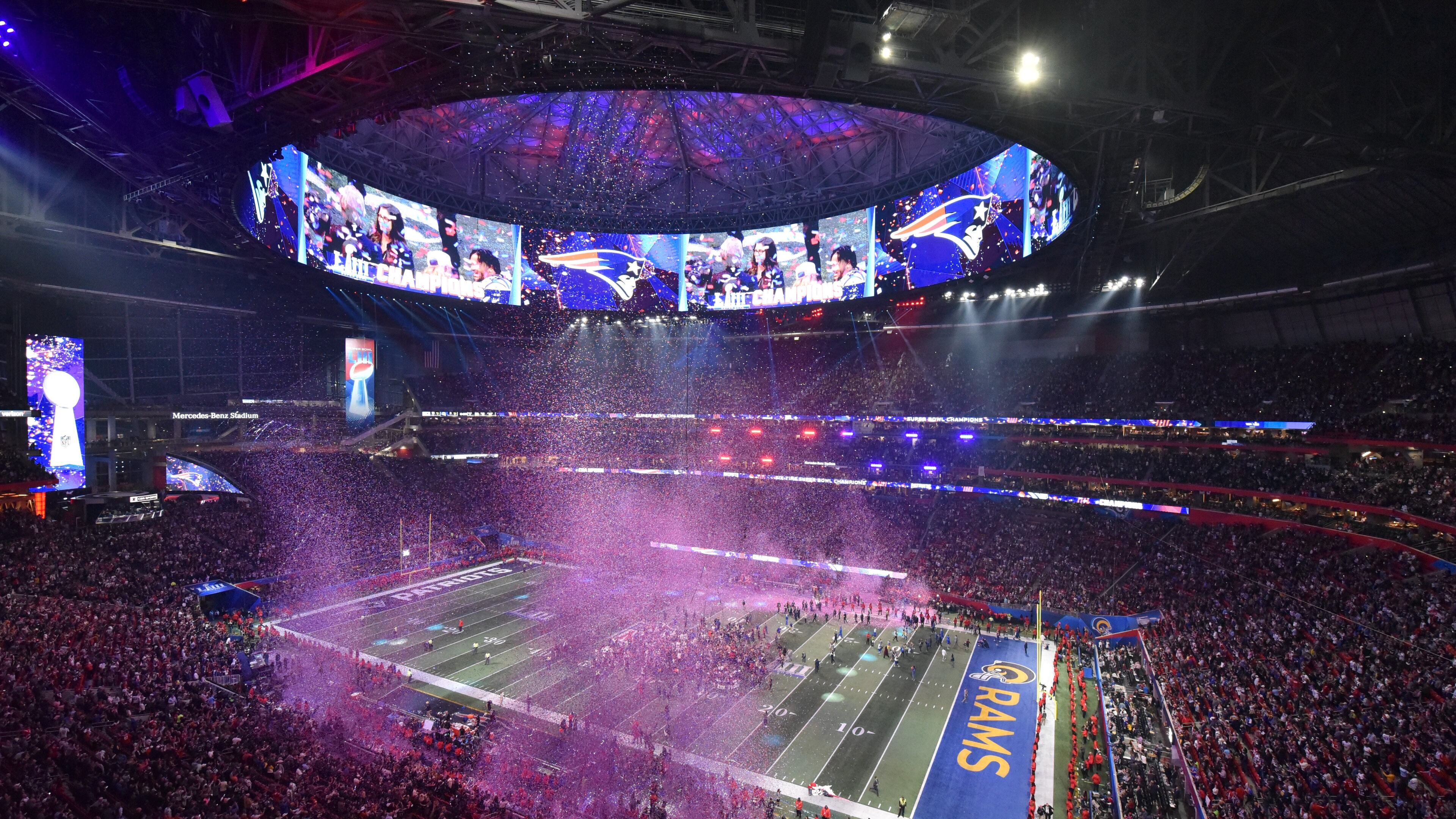 A look inside Mercedes-Benz Stadium as the New England Patriots and the Los Angeles Rams met in Super Bowl 53 on February 3, 2019.