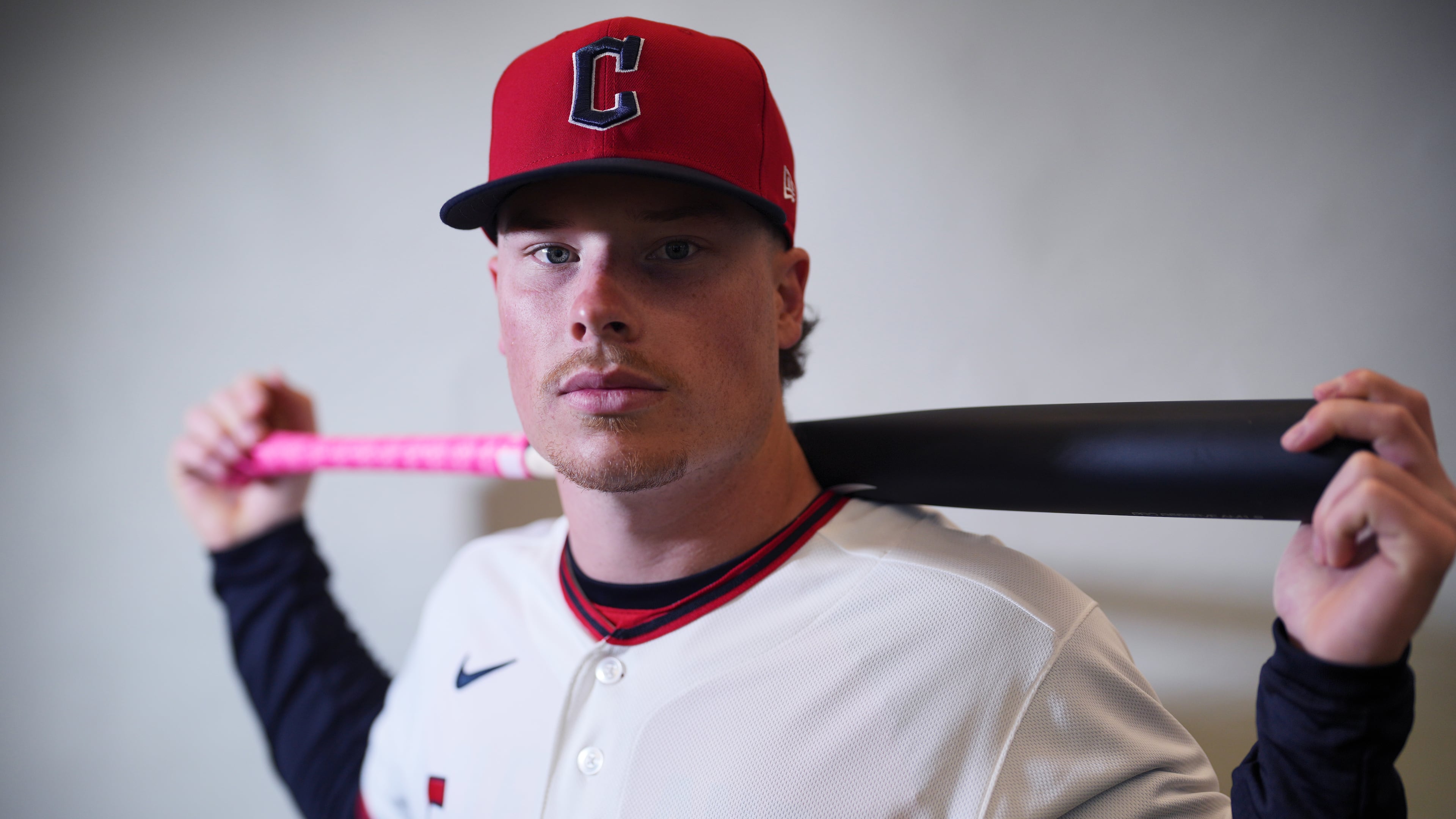 FILE - This is a 2026 photo of Travis Bazzana of the Cleveland Guardians MLB baseball team taken Wednesday, Feb. 18, 2026, in Goodyear, Ariz. (AP Photo/Chris Carlson,File)