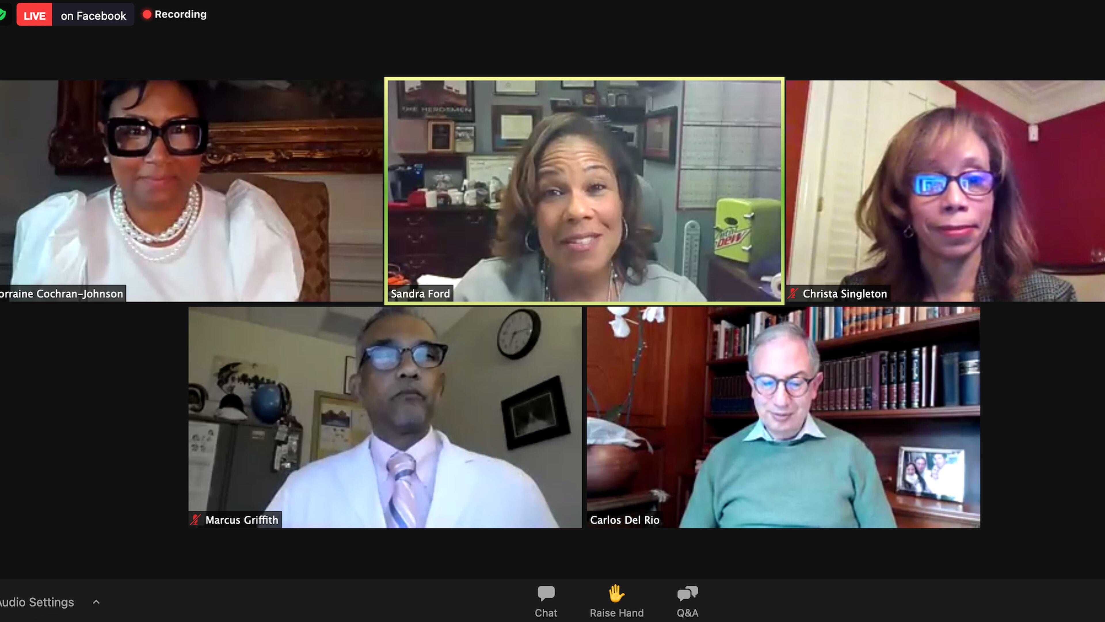 DeKalb County Commissioner Lorraine Cochran-Johnson (top left) hosted four medical experts for a town hall Thursday evening.