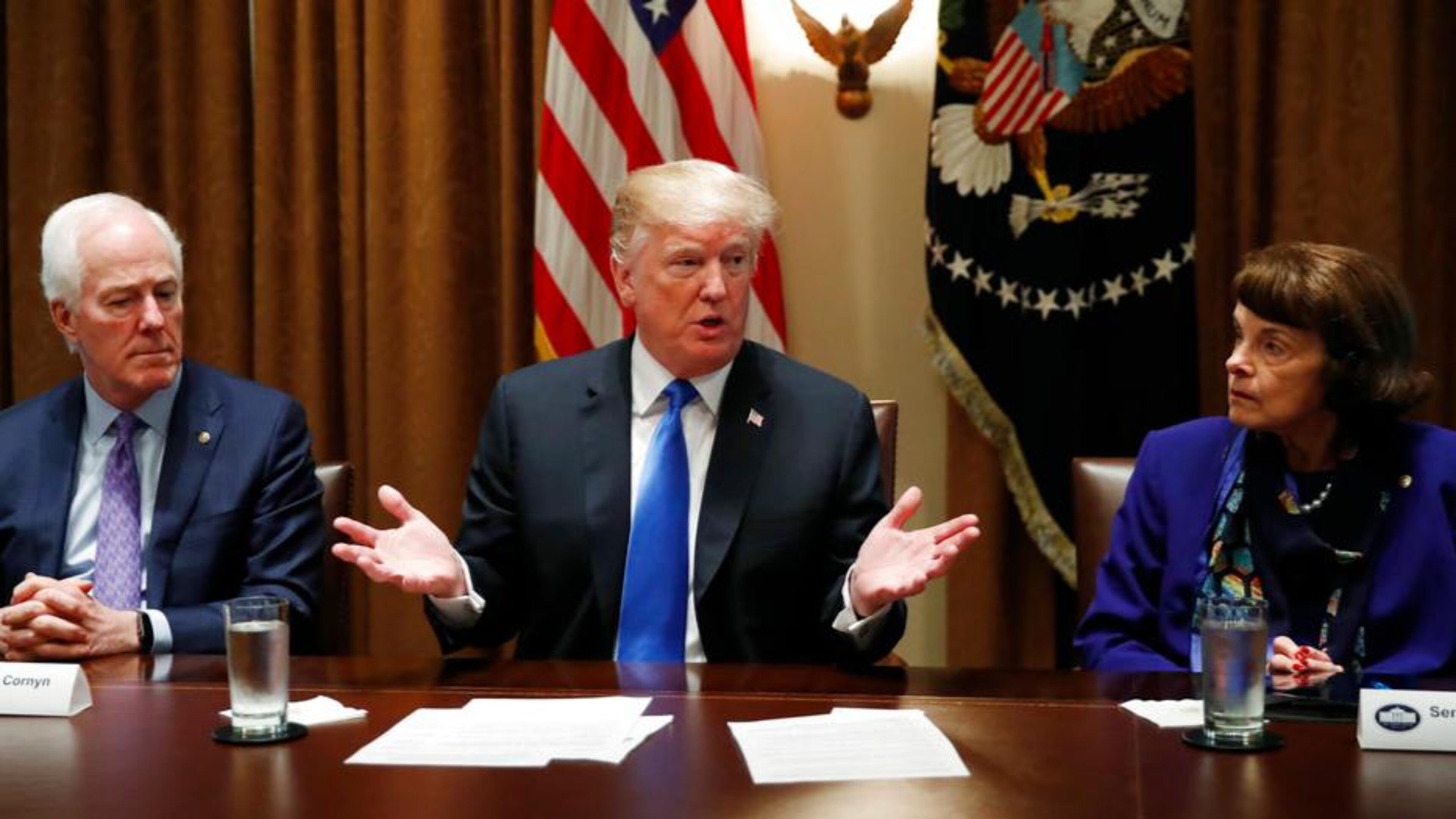 President Donald Trump speaks in the Cabinet Room of the White House, in Washington, Wednesday, Feb. 28, 2018, during a meeting with members of Congress to discuss school and community safety. (AP Photo/Carolyn Kaster)