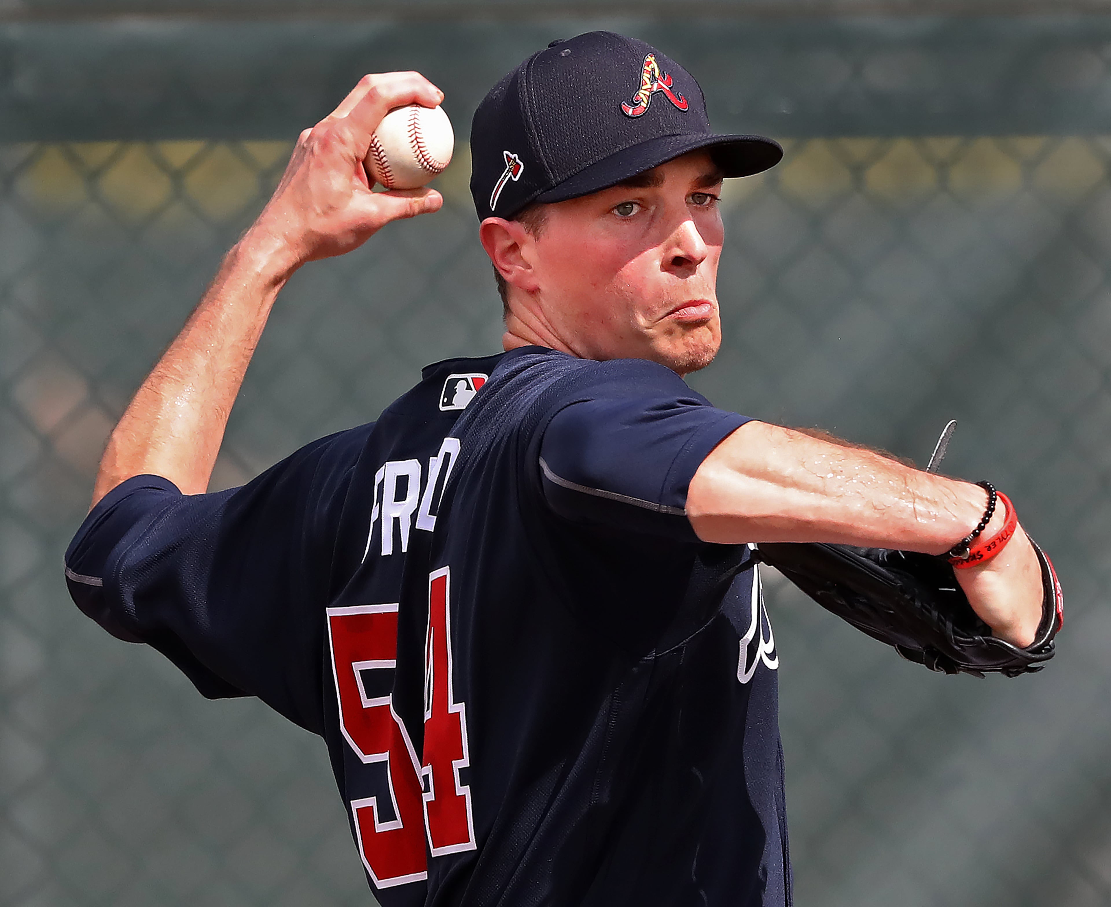 Braves pitcher Max Fried works from the mound during spring training on Friday, Feb. 14, 2020, in North Port. Curtis Compton ccompton@ajc.com