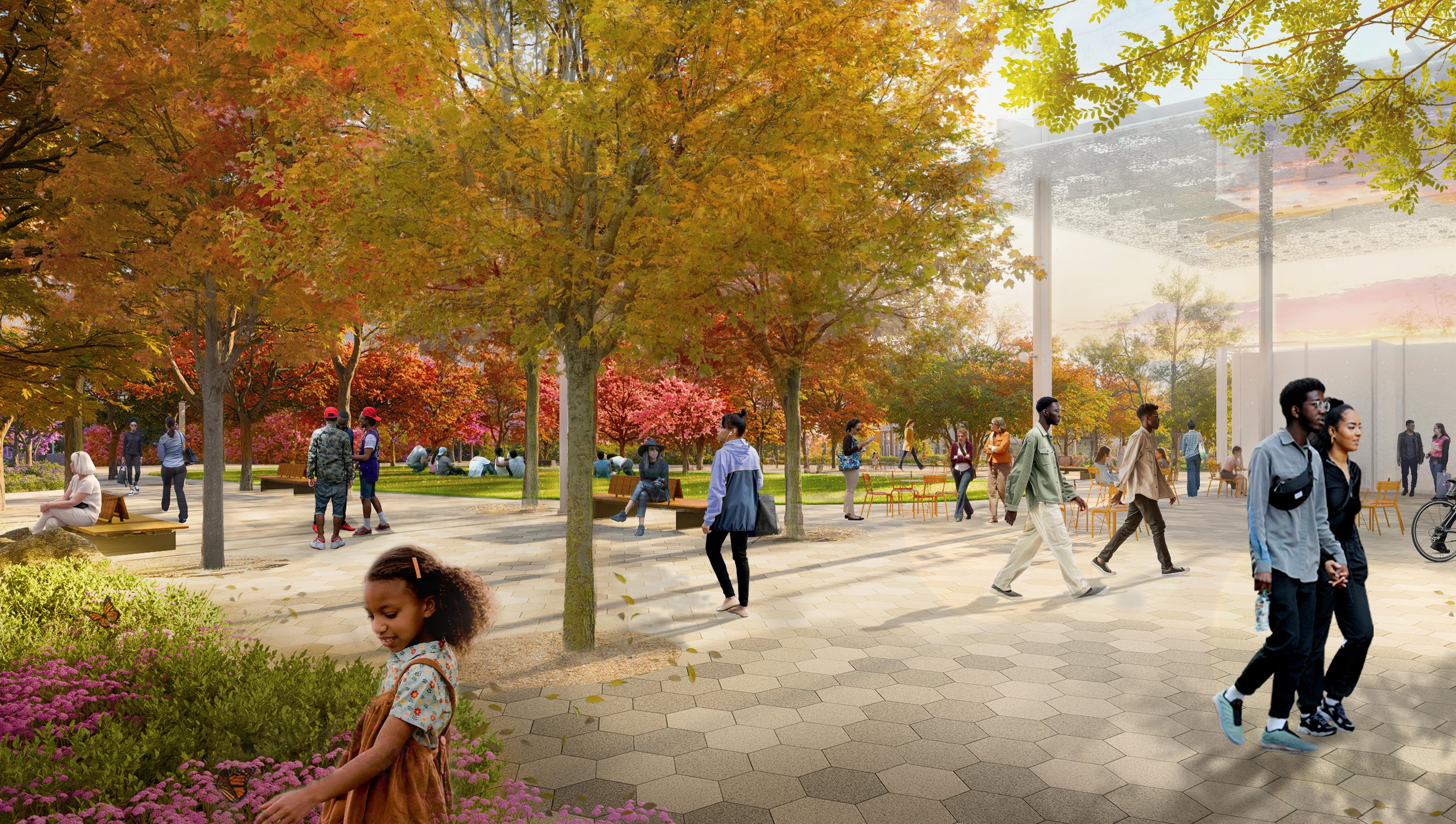 This rendering depicts a planned public space called Festival Plaza within the first phase of the Stitch. (Courtesy of Atlanta Downtown Improvement District)