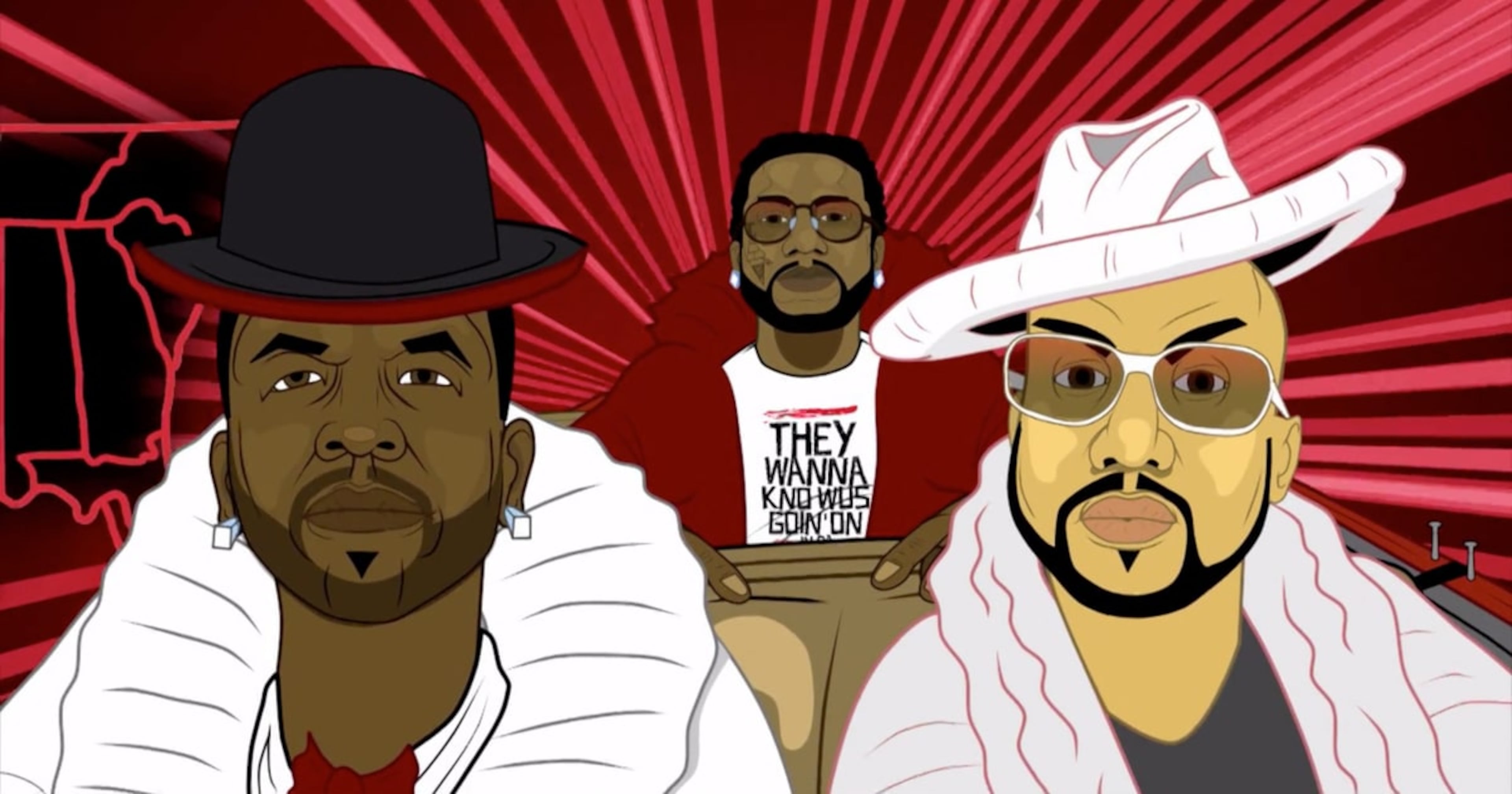 The video for "In the South" features animated forms of Big Boi, Gucci Mane and late rapper Pimp C.