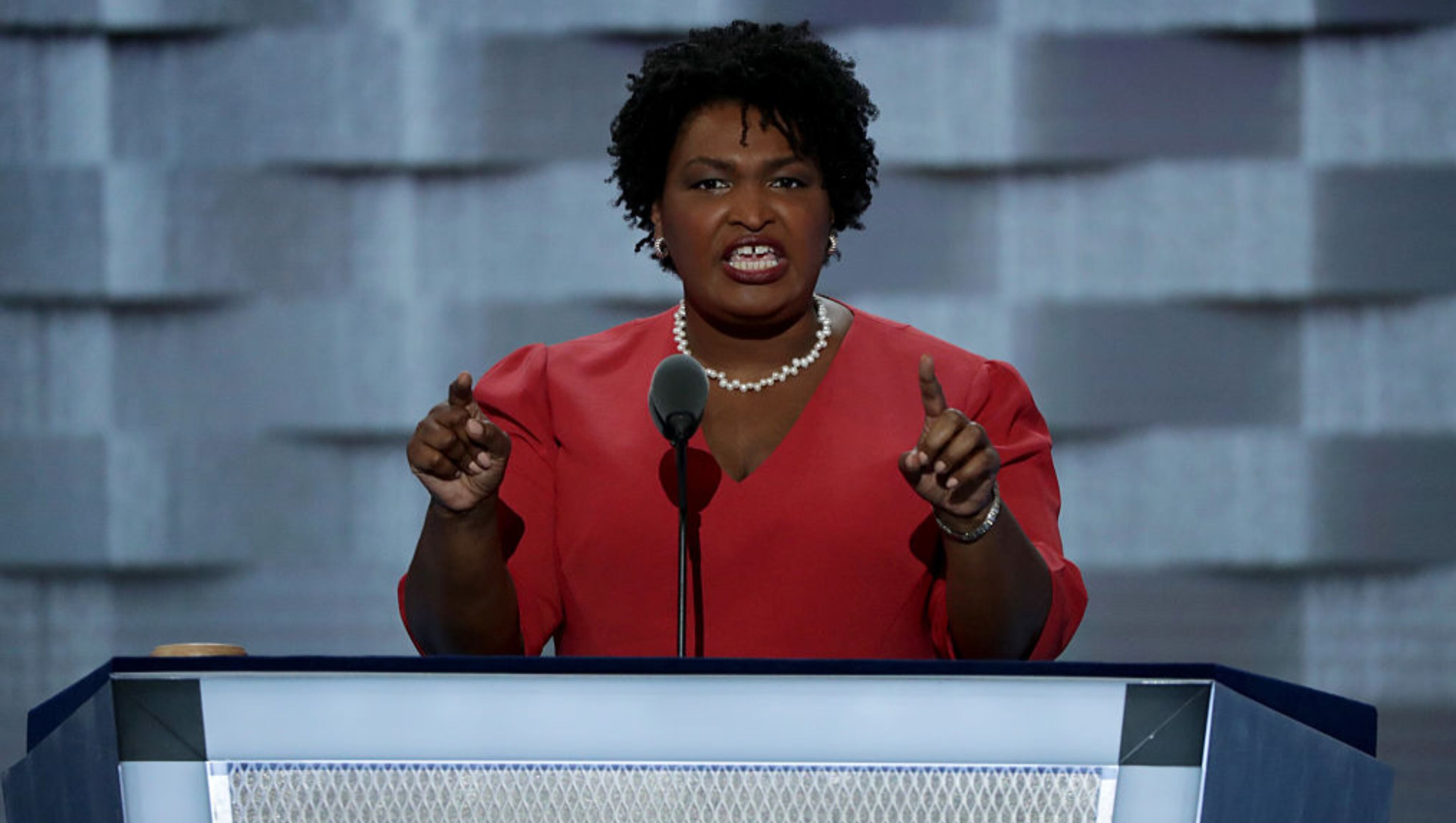 PHILADELPHIA, PA - House Minority Leader for the Georgia General Assembly and State Representative, Stacey Abrams delivers a speech on the first day of the Democratic National Convention at the Wells Fargo Center, July 25, 2016 in Philadelphia, Pennsylvania. (Photo by Alex Wong/Getty Images)