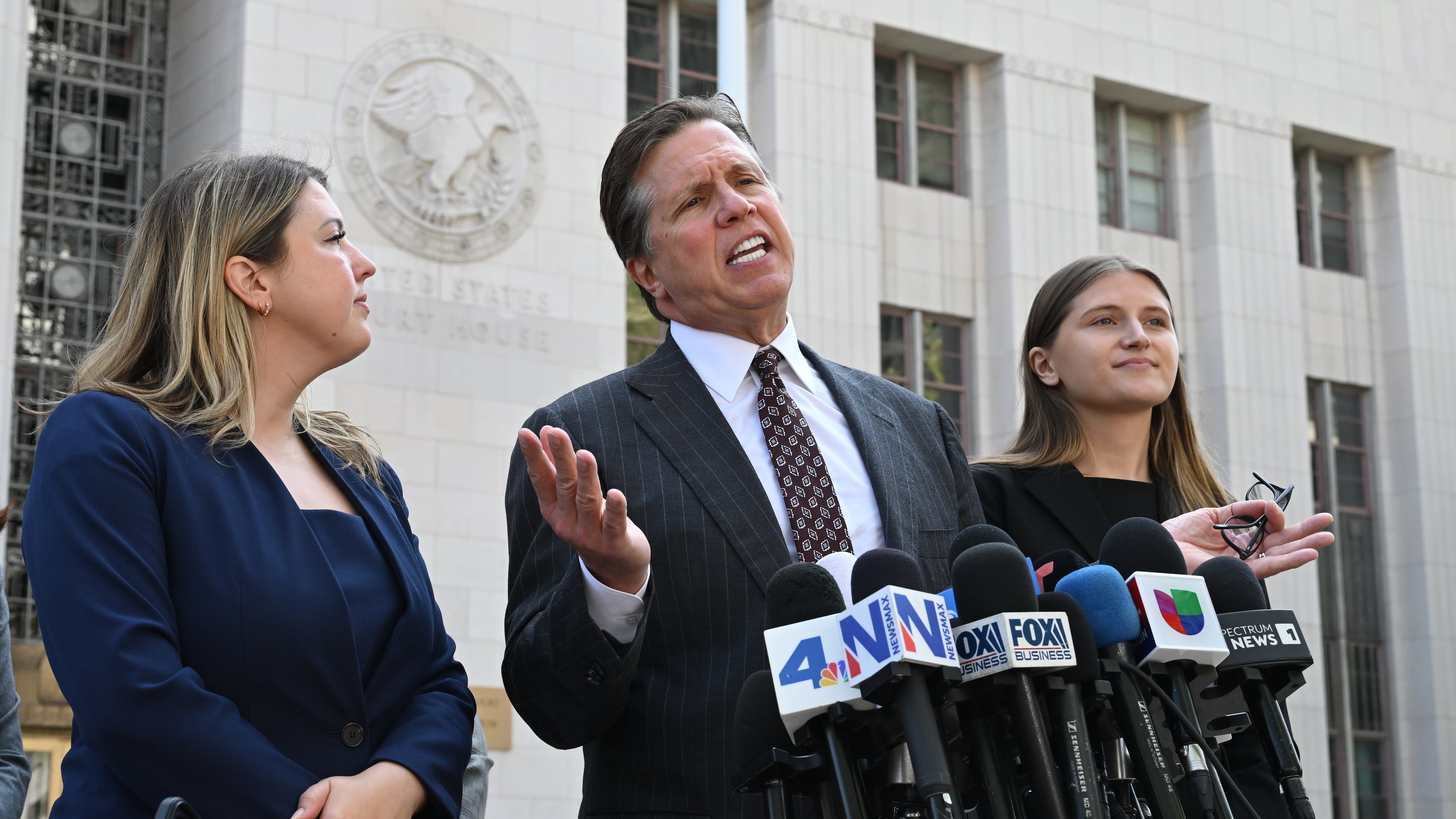 FILE - Attorney Mark Lanier speaks during a news conference after the verdict in a landmark trial over whether social media platforms deliberately addict and harm children at Los Angeles Superior Court, March 25, 2026, in Los Angeles. (AP Photo/William Liang, File)