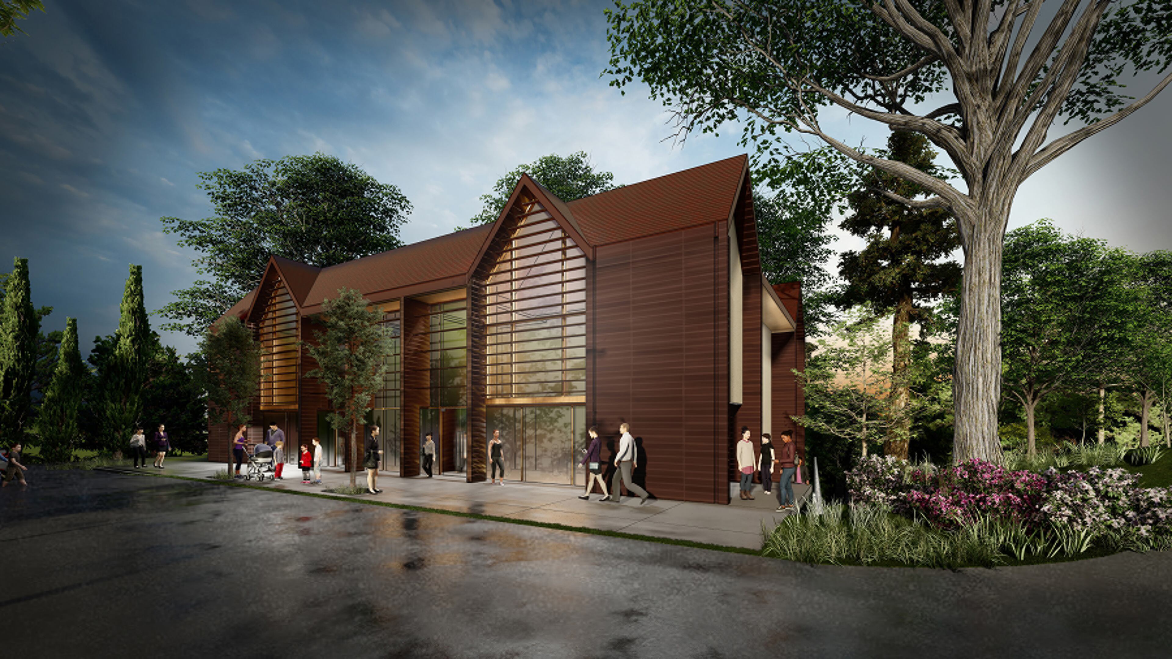 A rendering of the larger of two buildings planned for Callanwolde Fine Arts Center's campus, the Mr. and Mrs. William C. Warren III Flex Arts Building. Nearly 10,300 square feet, the structure will house dance, painting and drawing classes and other future programming.
(Courtesy of Callanwolde Fine Arts Center)