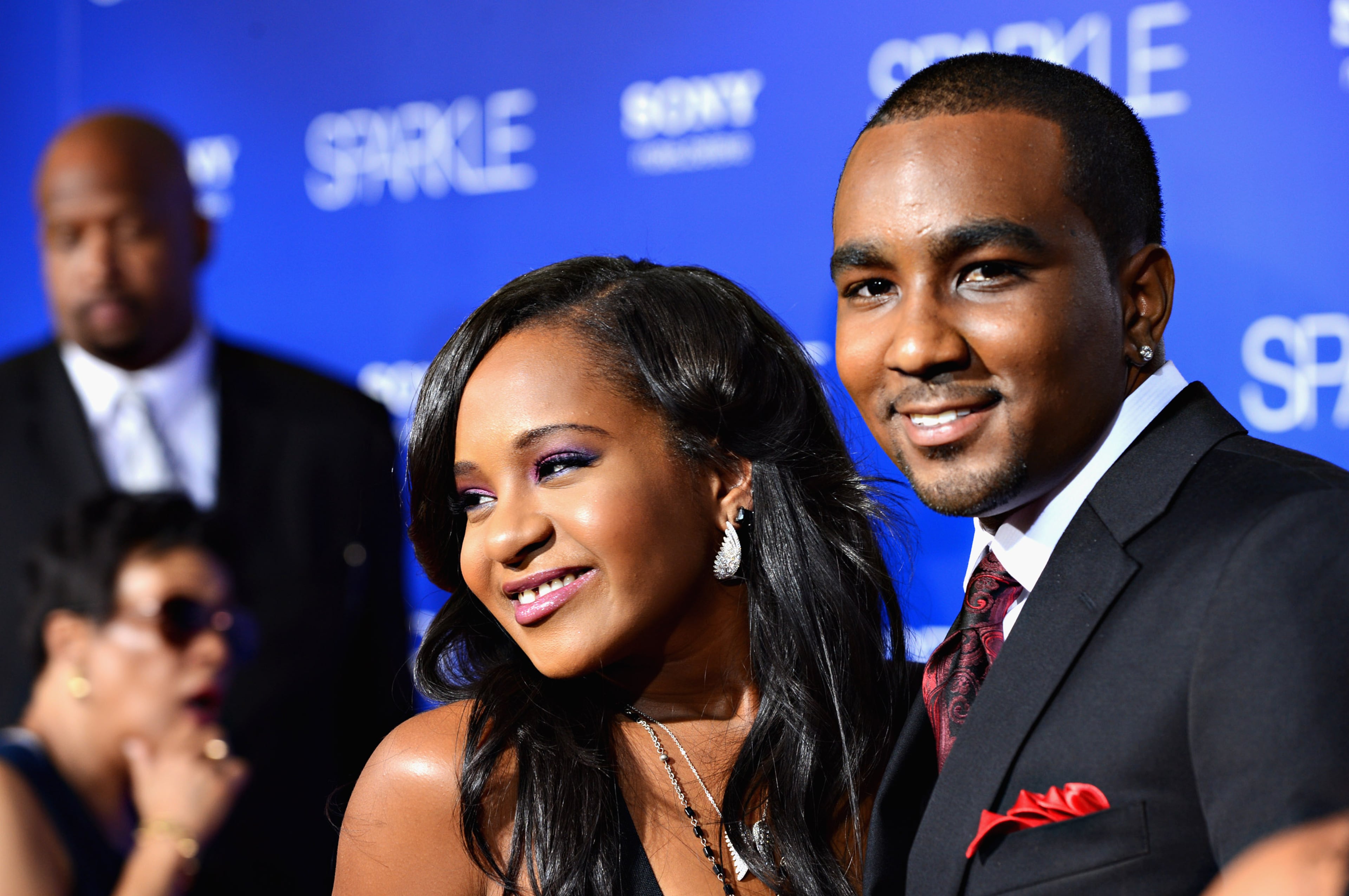 Bobbi Kristina Brown and Nick Gordon arrive at Tri-Star Pictures' "Sparkle" premiere at Grauman's Chinese Theatre on August 16, 2012, in Hollywood, Calif. The pair, who claim to have wed in January 2014, announced the marriage on social media, changing her Twitter bio to ”Wife of @ndgordon4life” and using the hashtag#HappilyMarried.” She’d announced their engagement on the Lifetime show, “Houstons On Our Own.” (Photo by Frazer Harrison/Getty Images)