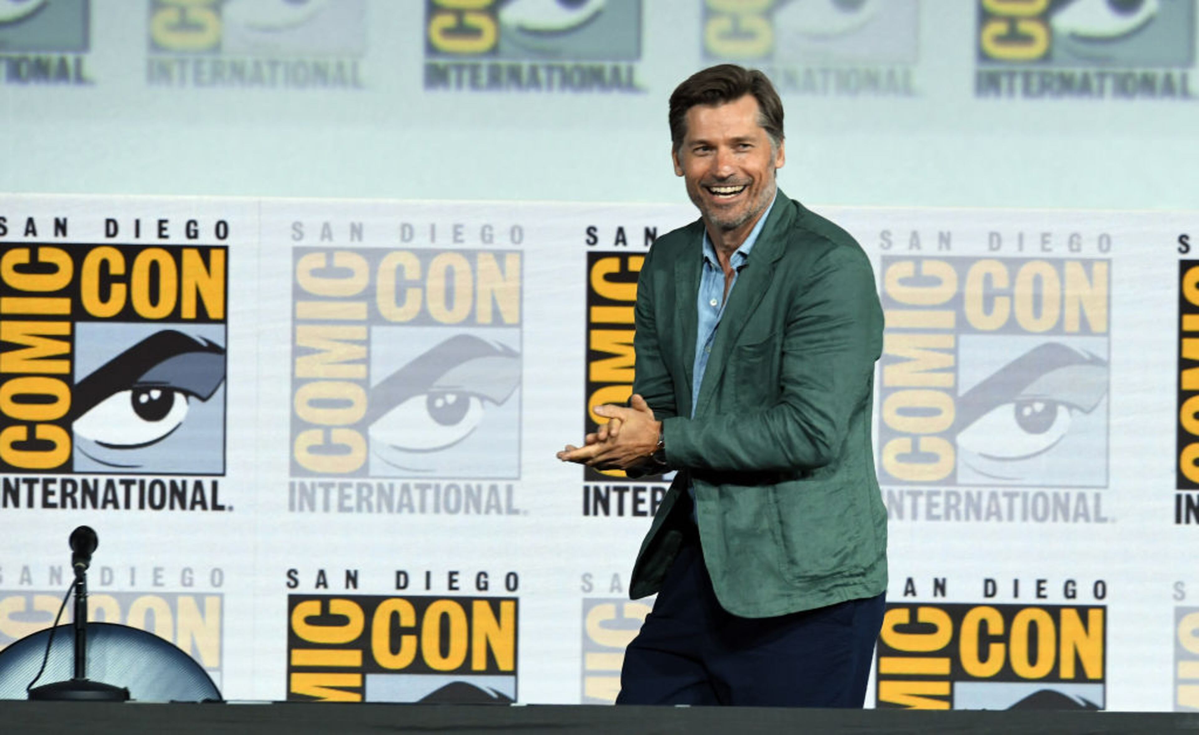 SAN DIEGO, CALIFORNIA - JULY 19: Nikolaj Coster-Waldau speaks at the "Game Of Thrones" Panel And Q&A during 2019 Comic-Con International at San Diego Convention Center on July 19, 2019 in San Diego, California. (Photo by Kevin Winter/Getty Images)