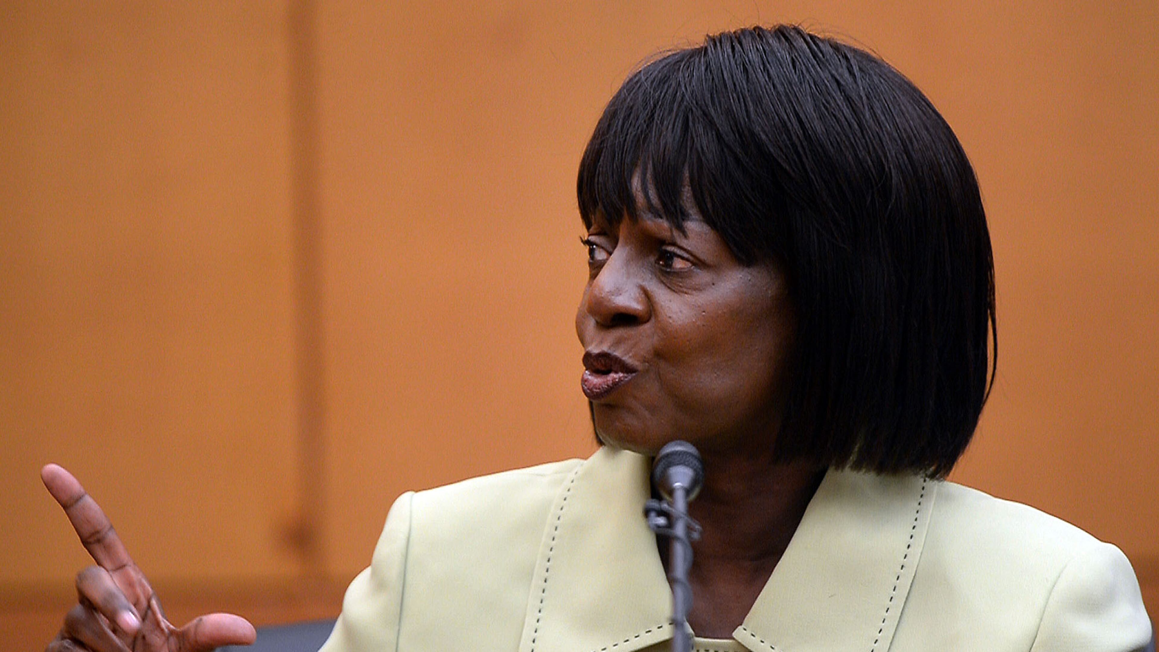 Former APS Venetian Hills principal Clarietta Davis testifies Wednesday. Davis is one of the former co-defendants that took a plea deal in January 2014. KENT D. JOHNSON / KDJOHNSON@AJC.COM