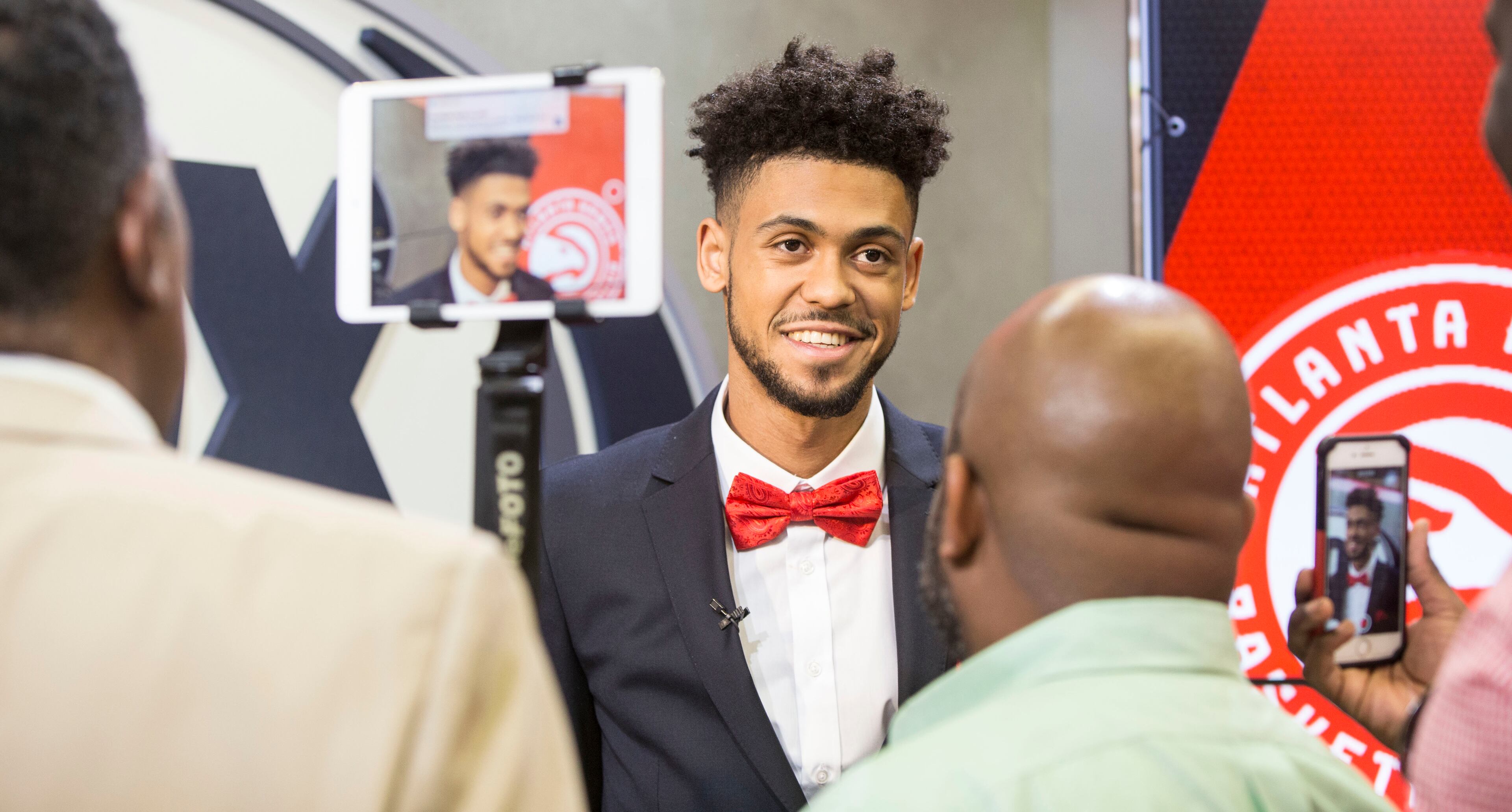The Atlanta Hawks' 41st draft pick, Tyler Dorsey, talks to the press individually after the general press conference ends. Chad Rhym/ Chad.Rhym@ajc.com