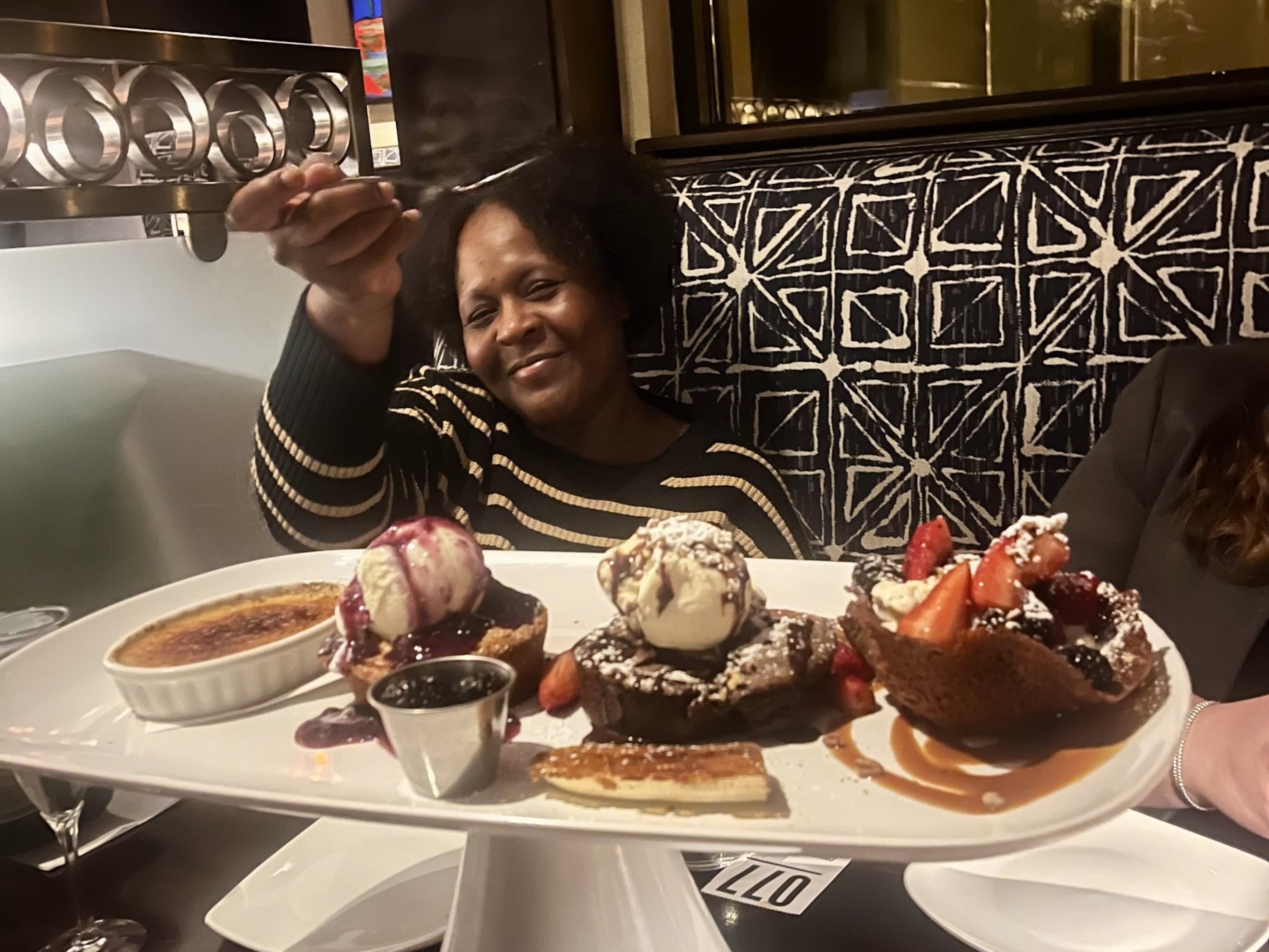 Nicole Boynton enjoys her first dessert after being released Jan. 5 from prison, where she served 23 years. (Courtesy of Alston & Bird)
