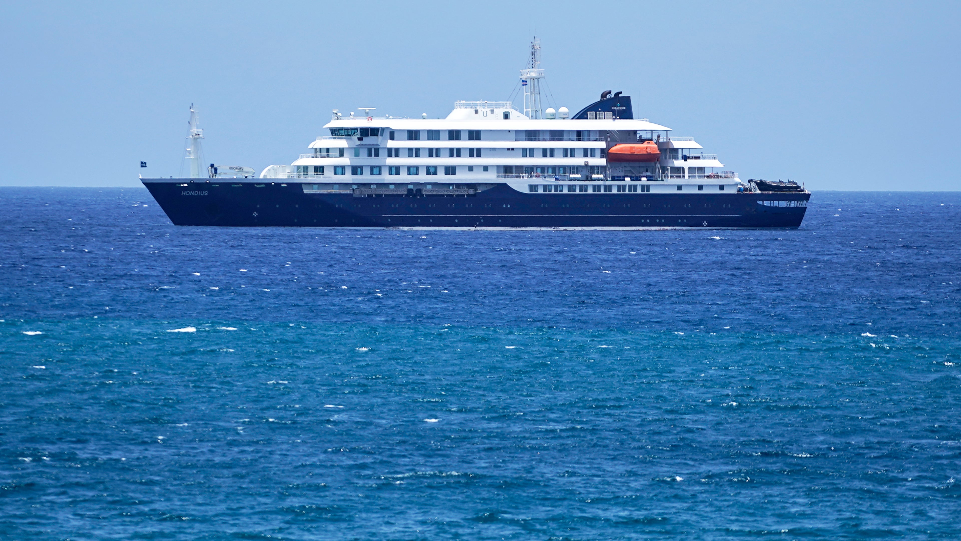 FILE - The MV Hondius cruise ship is anchored at a port in Praia, Cape Verde, May 4, 2026. (AP Photo/Arilson Almeida, File)
