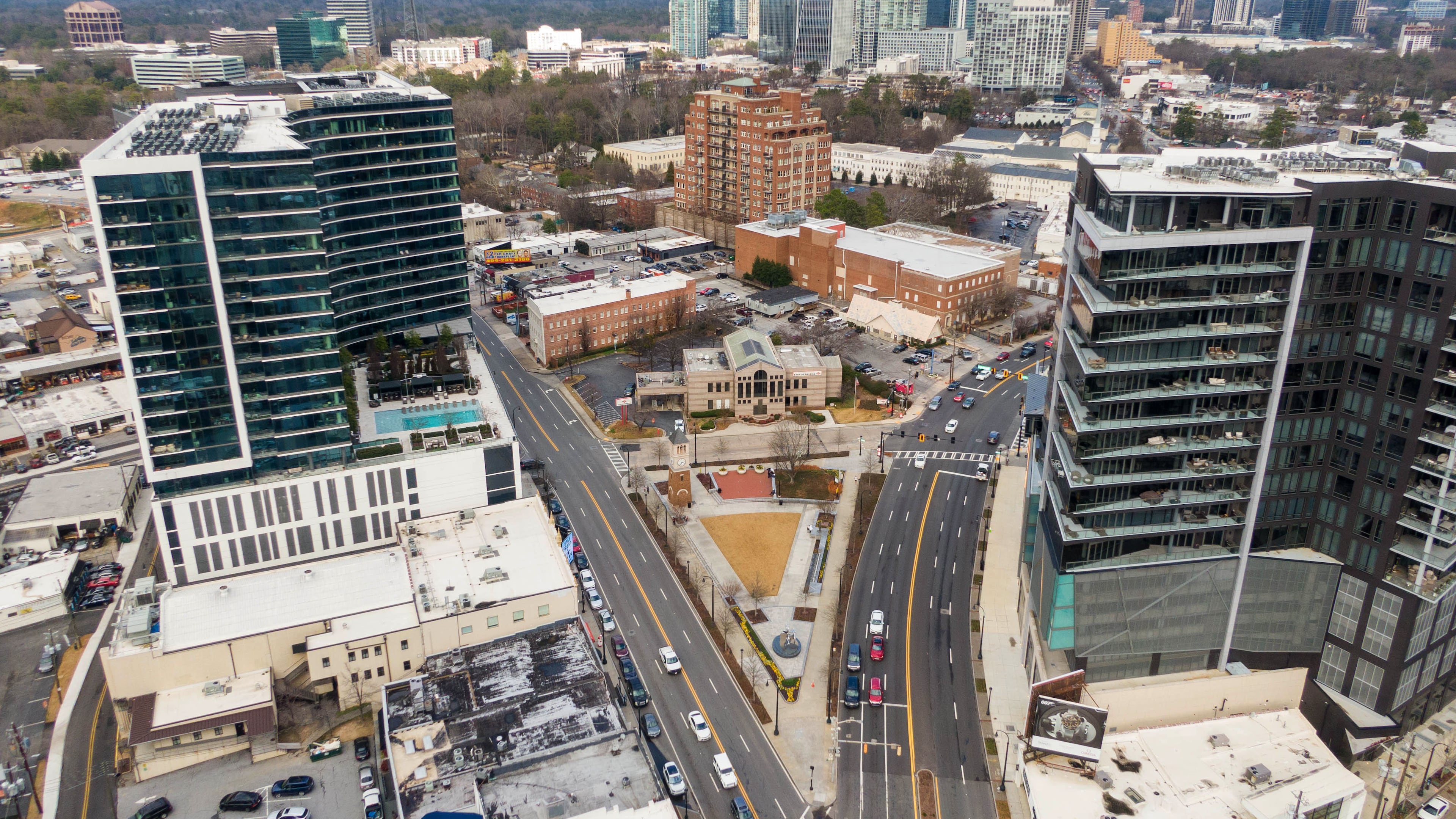 January 26, 2021 Buckhead - Aerial photography shows Buckhead Skyline on Tuesday, January 26, 2021. The quest for cityhood in Buckhead has several hurdles to clear before it becomes reality, but leaders behind a new group exploring the issue say they are confident they have a chance.(Hyosub Shin / Hyosub.Shin@ajc.com)