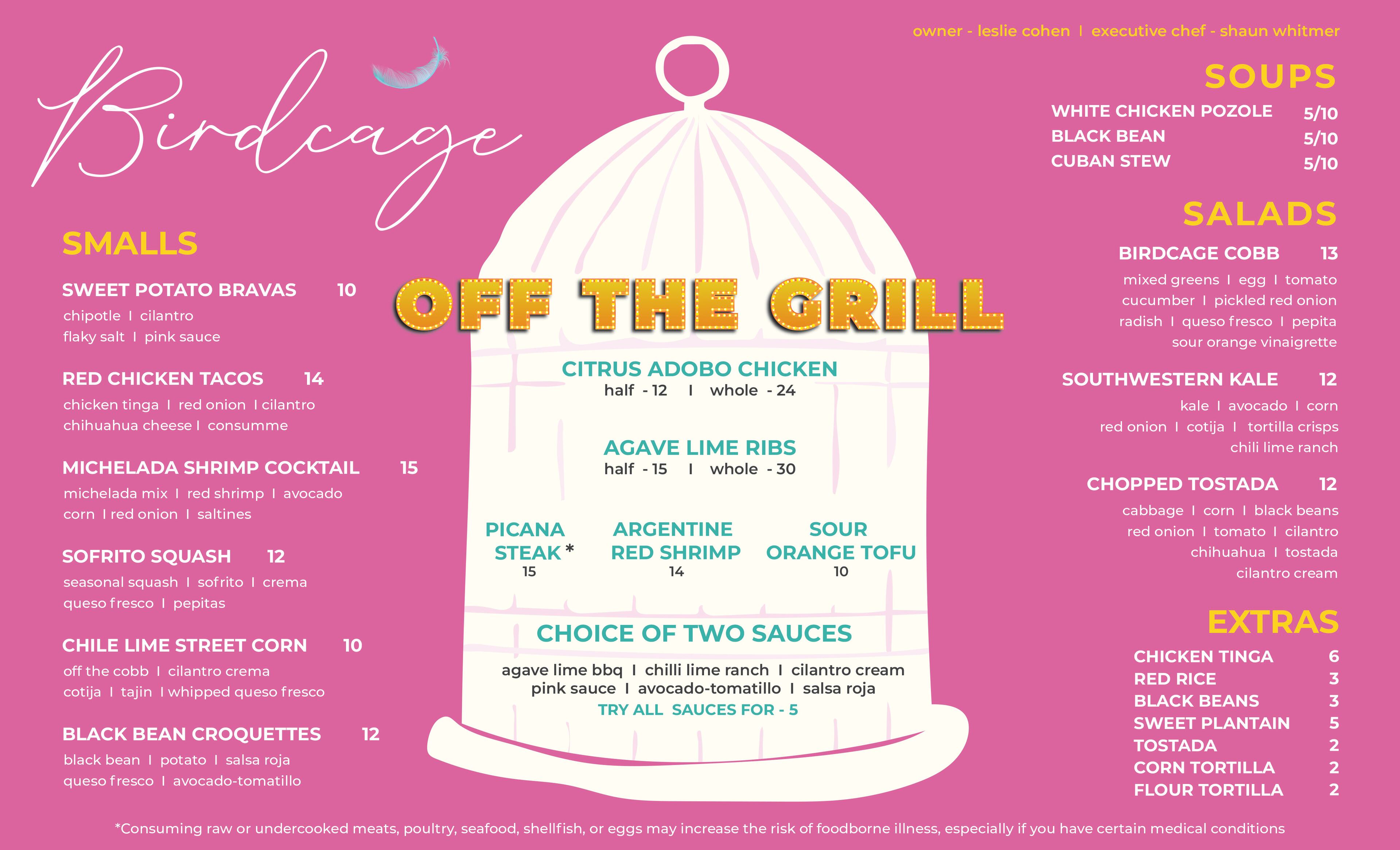 Birdcage menu