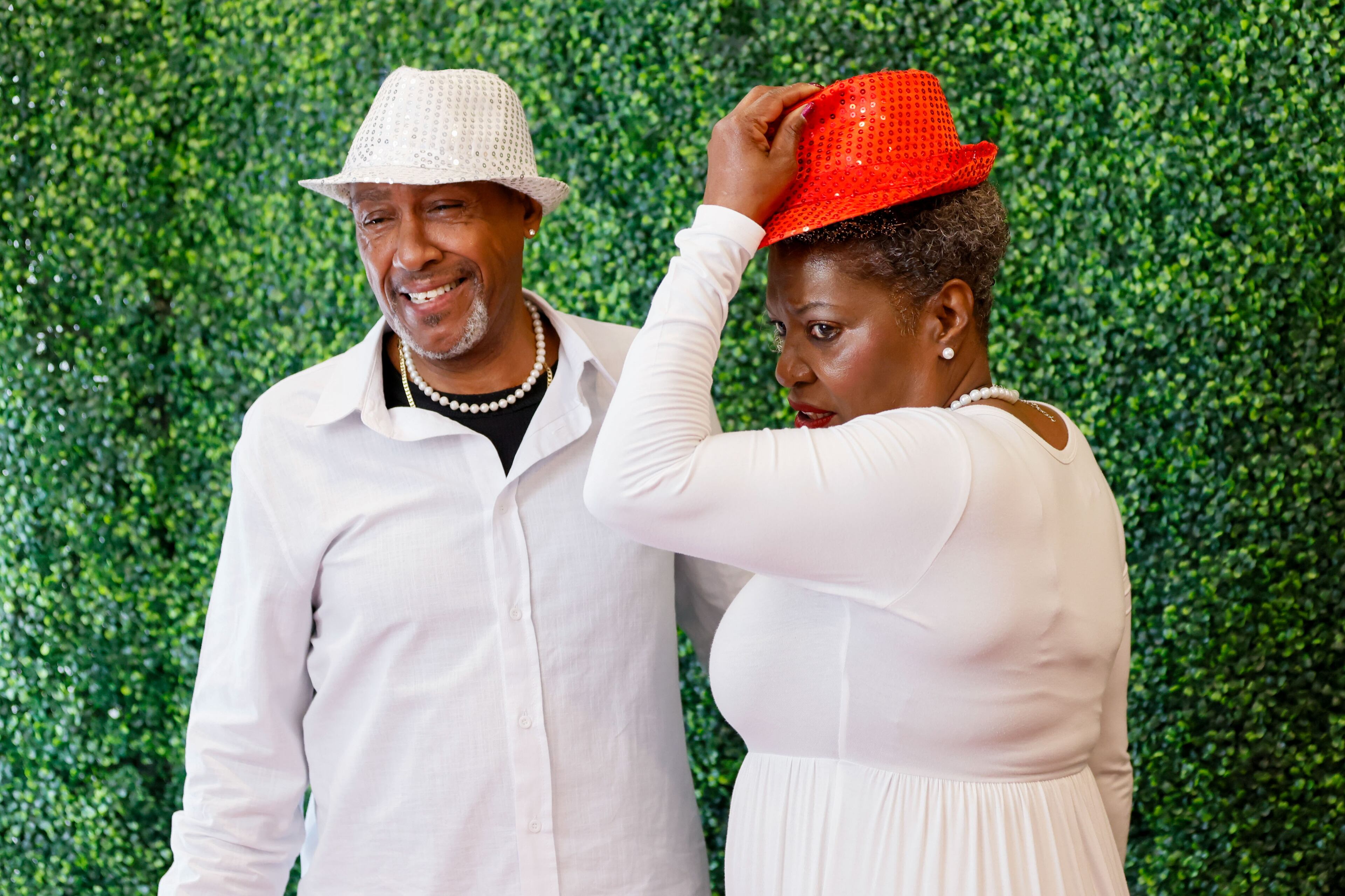 Roberta Riley selected a red hat to pose with her husband, Anthony Riley, at the photo booth during Valentine’s Day Free Weddings at the Fulton County Probate Court on Wednesday, Feb. 14, 2024, in Atlanta.
Miguel Martinez /miguel.martinezjimenez@ajc.com
