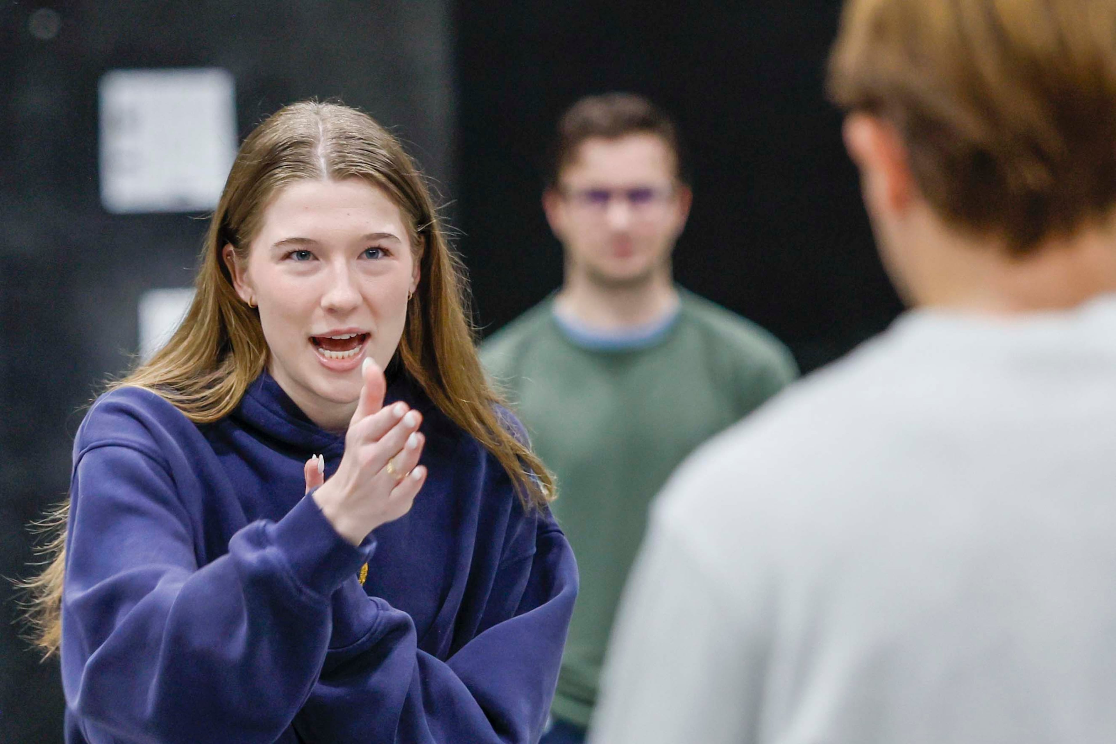 Clemson University student Emma Hamrick engages with classmates during an acting class at Trilith Studios on Thursday, Sep. 3, 2026, in Fayetteville. (Miguel Martinez/AJC)