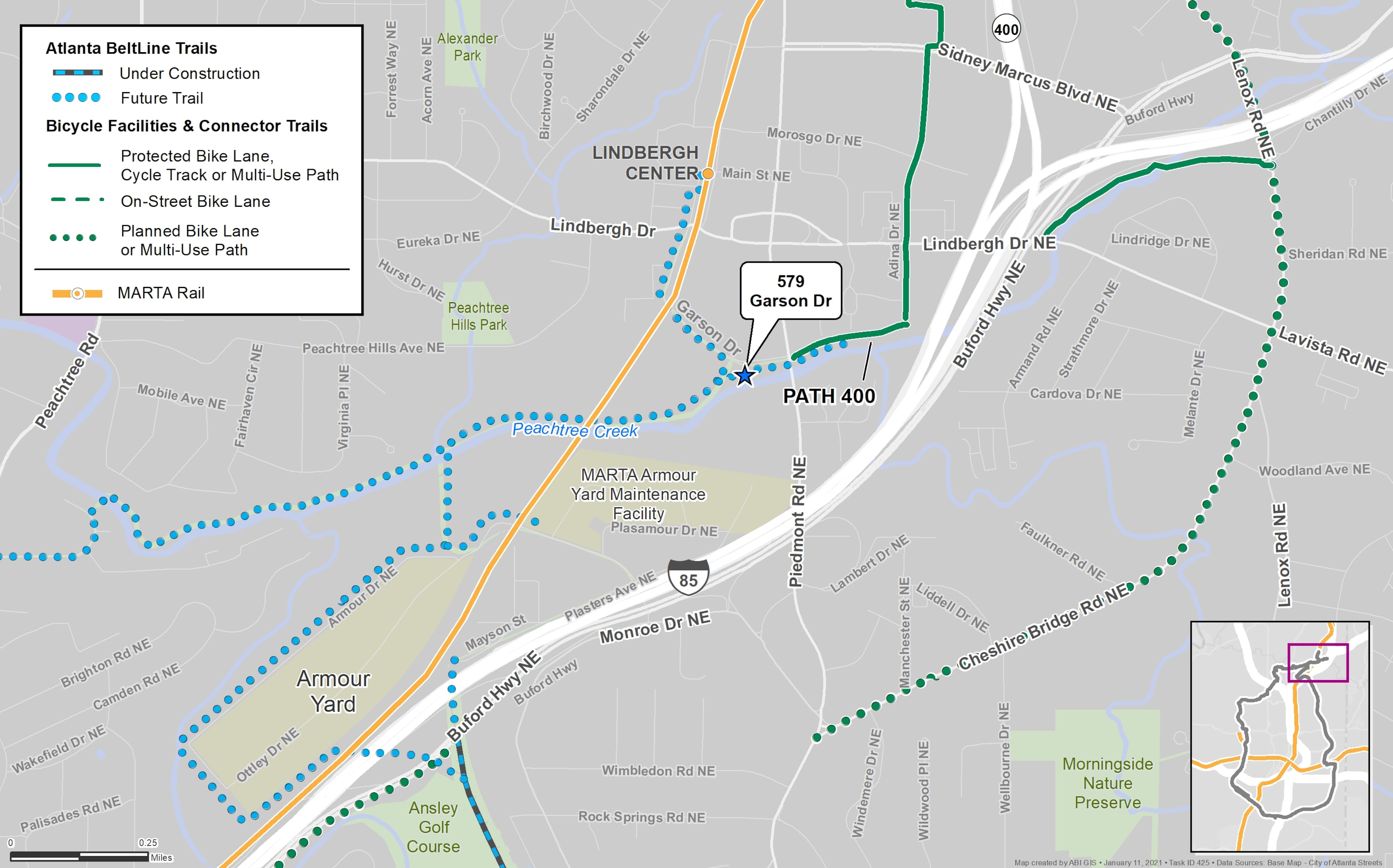A map showing the Garson Drive site and the future Beltline paths planned for the area.