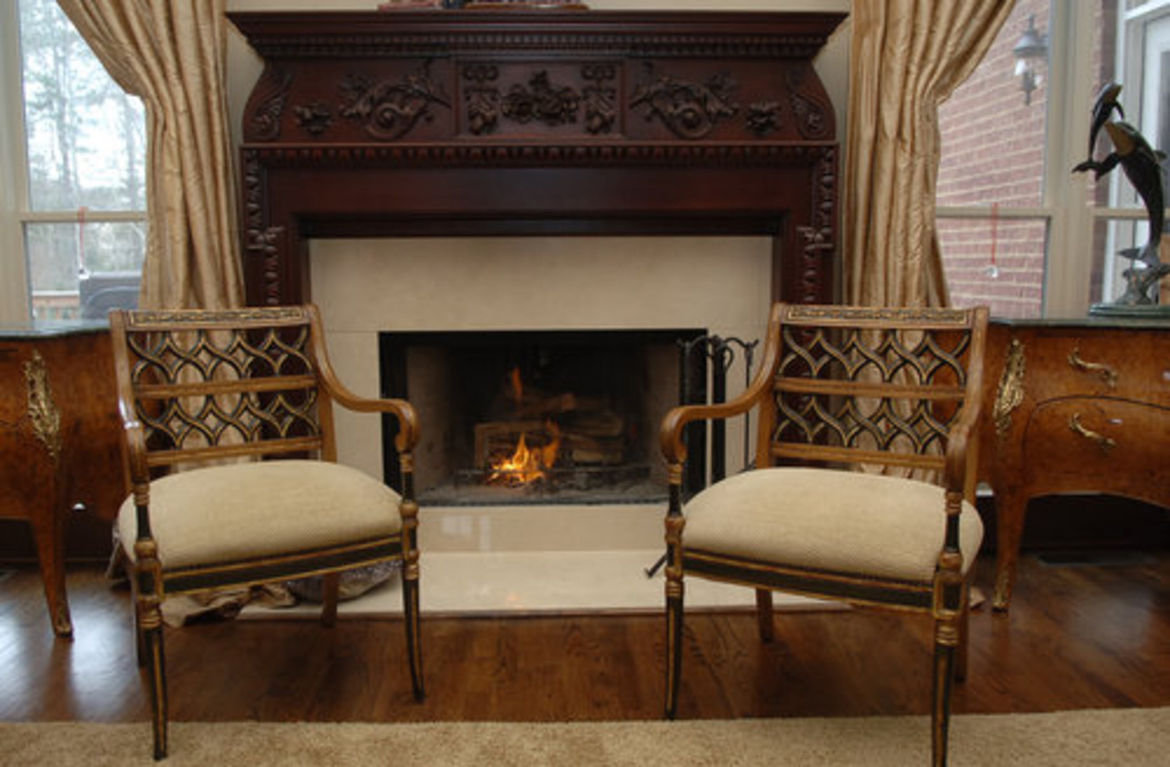 Fireplaces such as this one in a home in Dunwoody are designed to promote calm, relaxation and harmony.