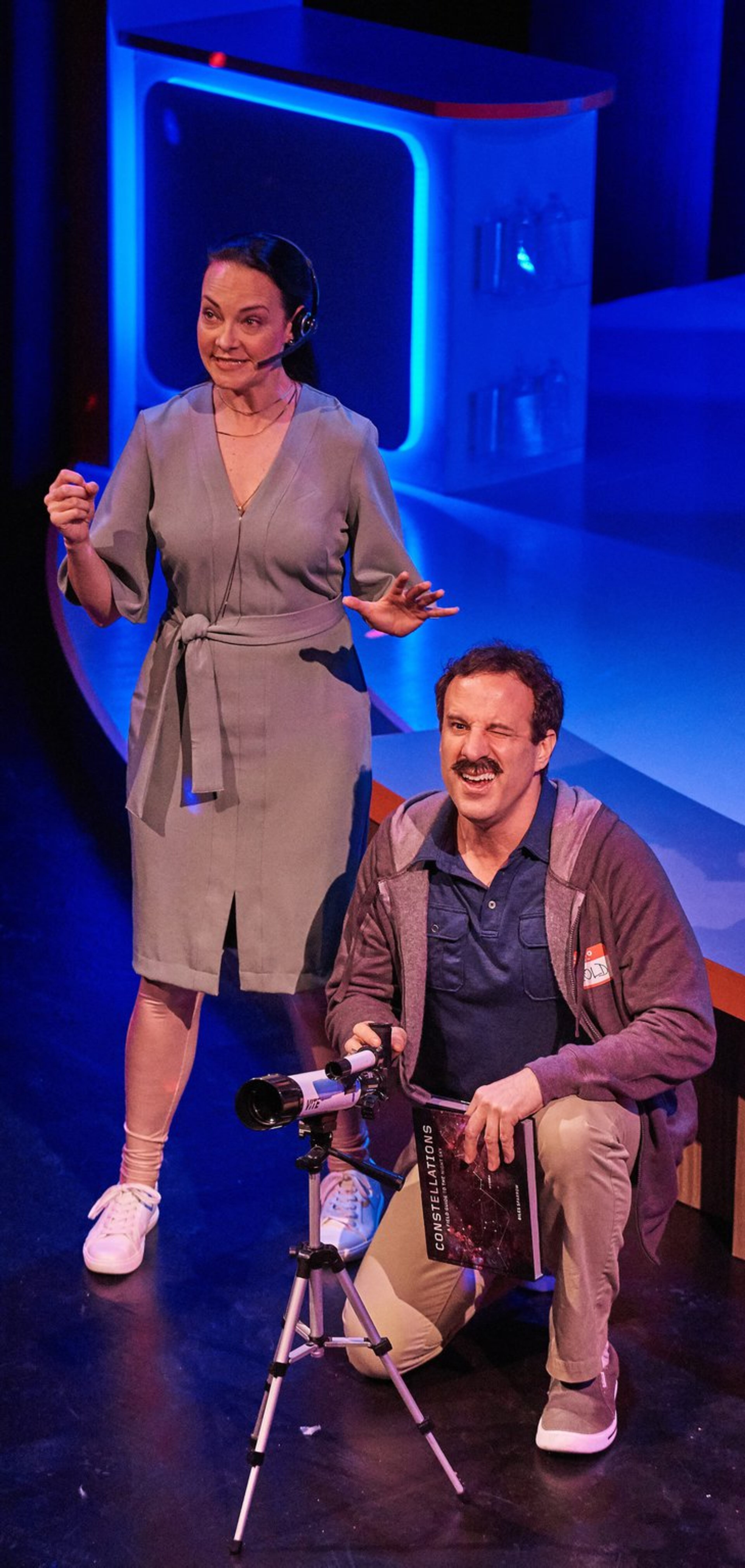 Tara Ochs and Dan Triandiflou appear in the cast of “Lost in the Cosmos” at Theatrical Outfit. CONTRIBUTED BY CHRISTOPHER BARTELSKI