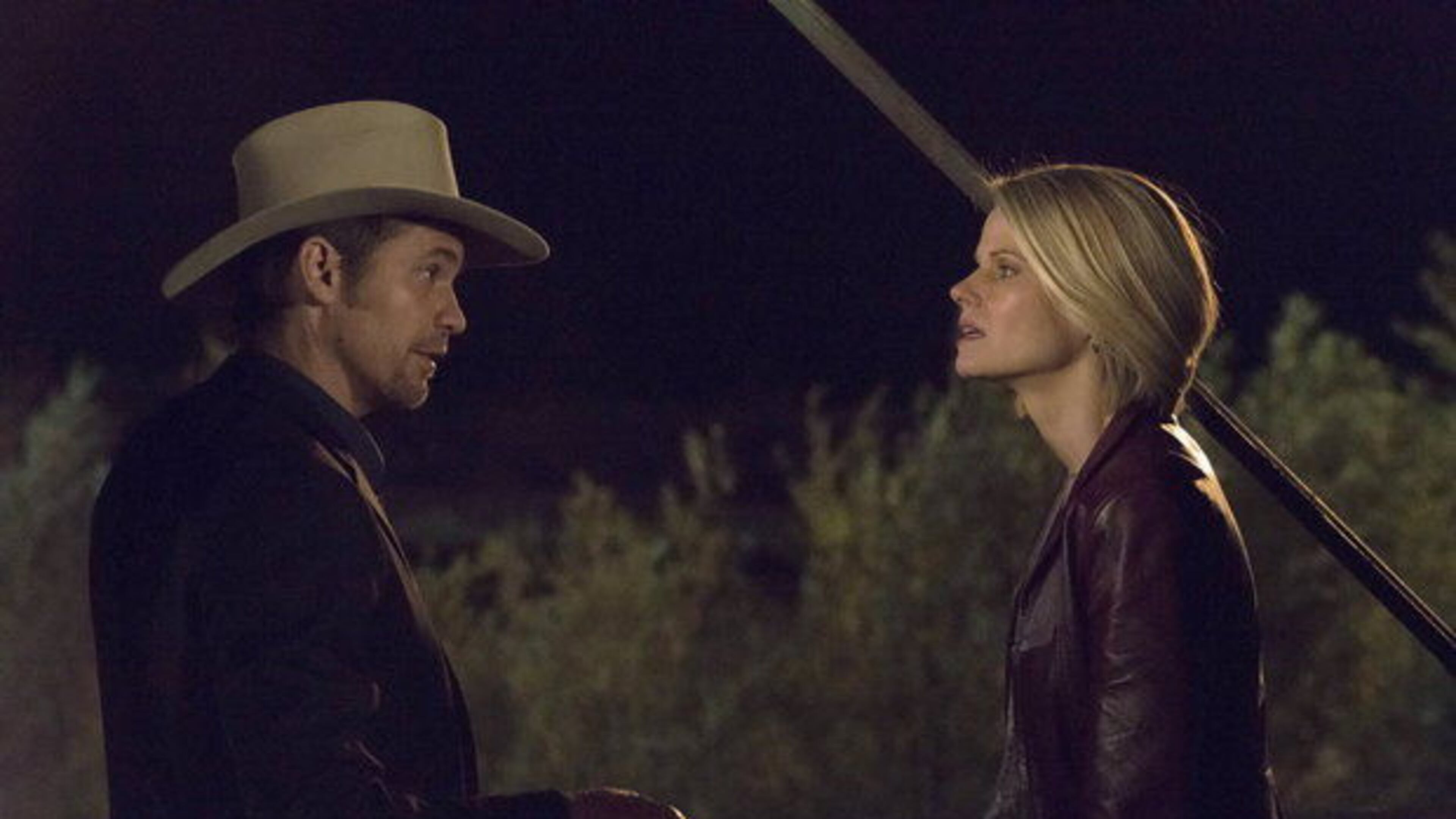 Deputy U.S. Marshal Raylan Givens (Timothy Olyphant) seeks information from Ava (Joelle Carter) in the sixth-season opener of FX's "Justified." (Prashant Gupta/FX)