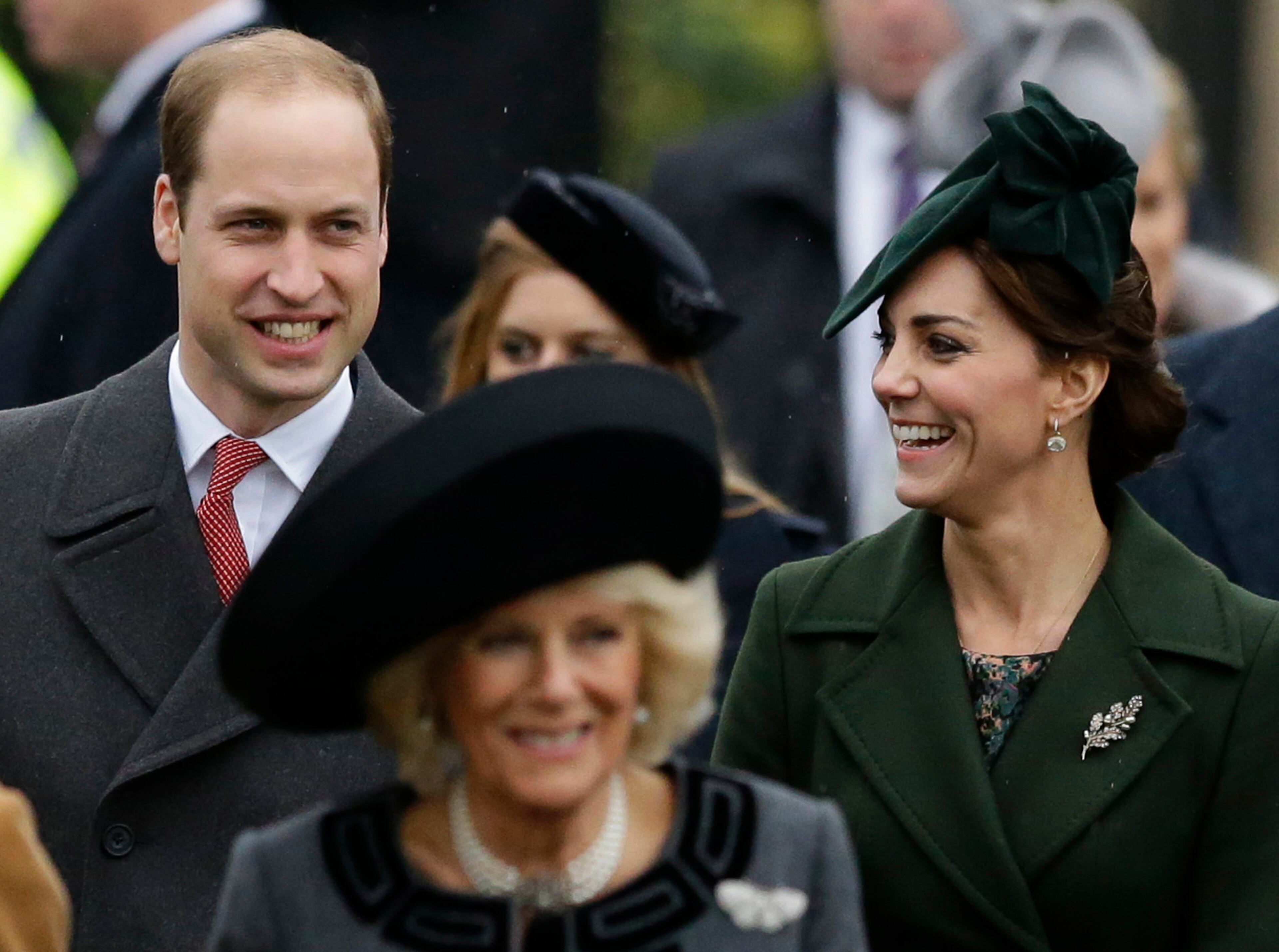 Britain's Prince William, centre left, and Kate the Duchess of Cambridge arrive with family members to attend the traditional Christmas Day church service, at St. Mary Magdalene Church in Sandringham, England, Friday, Dec. 25, 2015. (AP Photo/Matt Dunham)