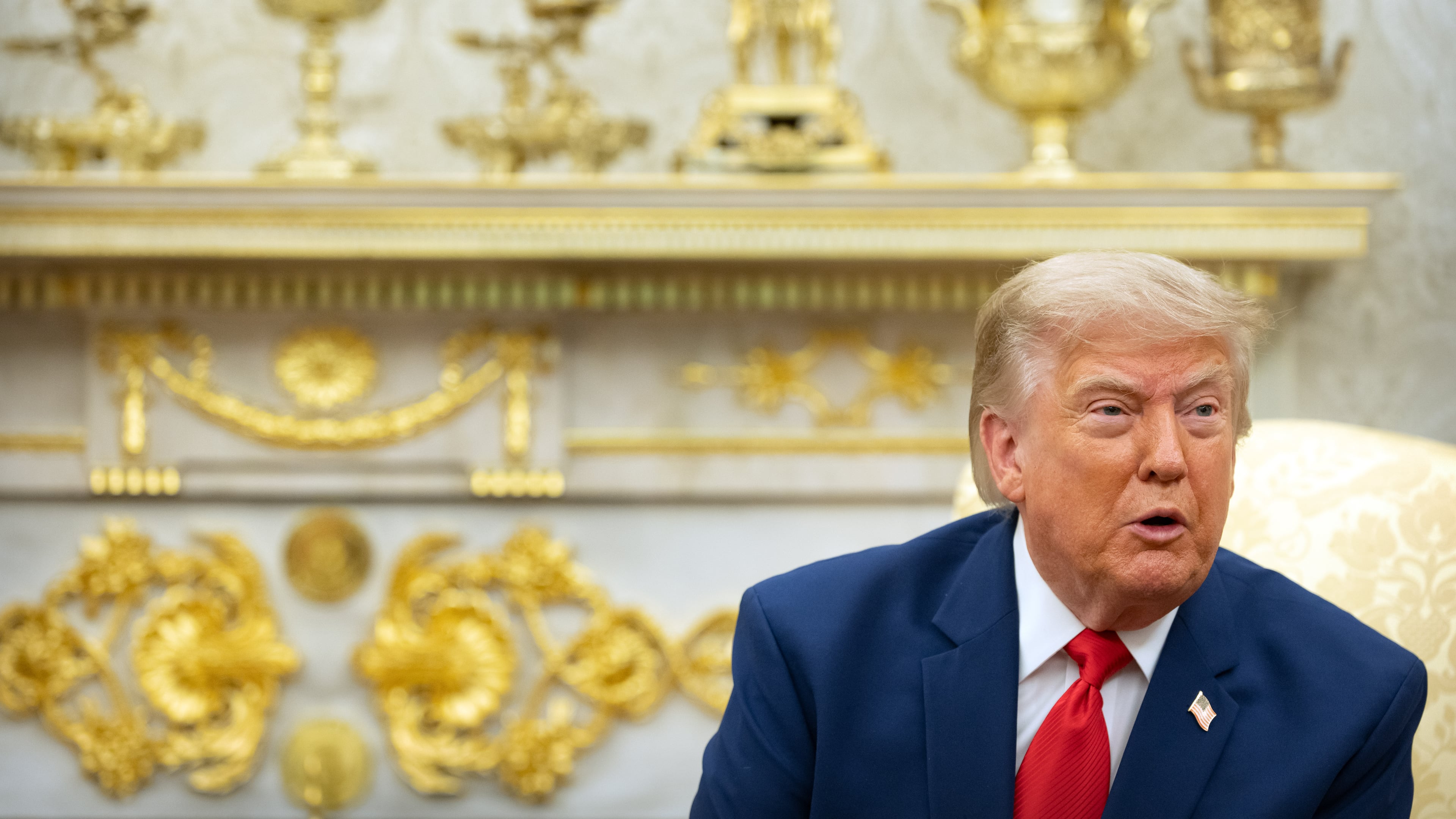 President Donald Trump speaks while meeting with Lebanese President Joseph Aoun in the Oval Office at the White House, Tuesday, July 21, 2026, in Washington. (AP Photo/Mark Schiefelbein)