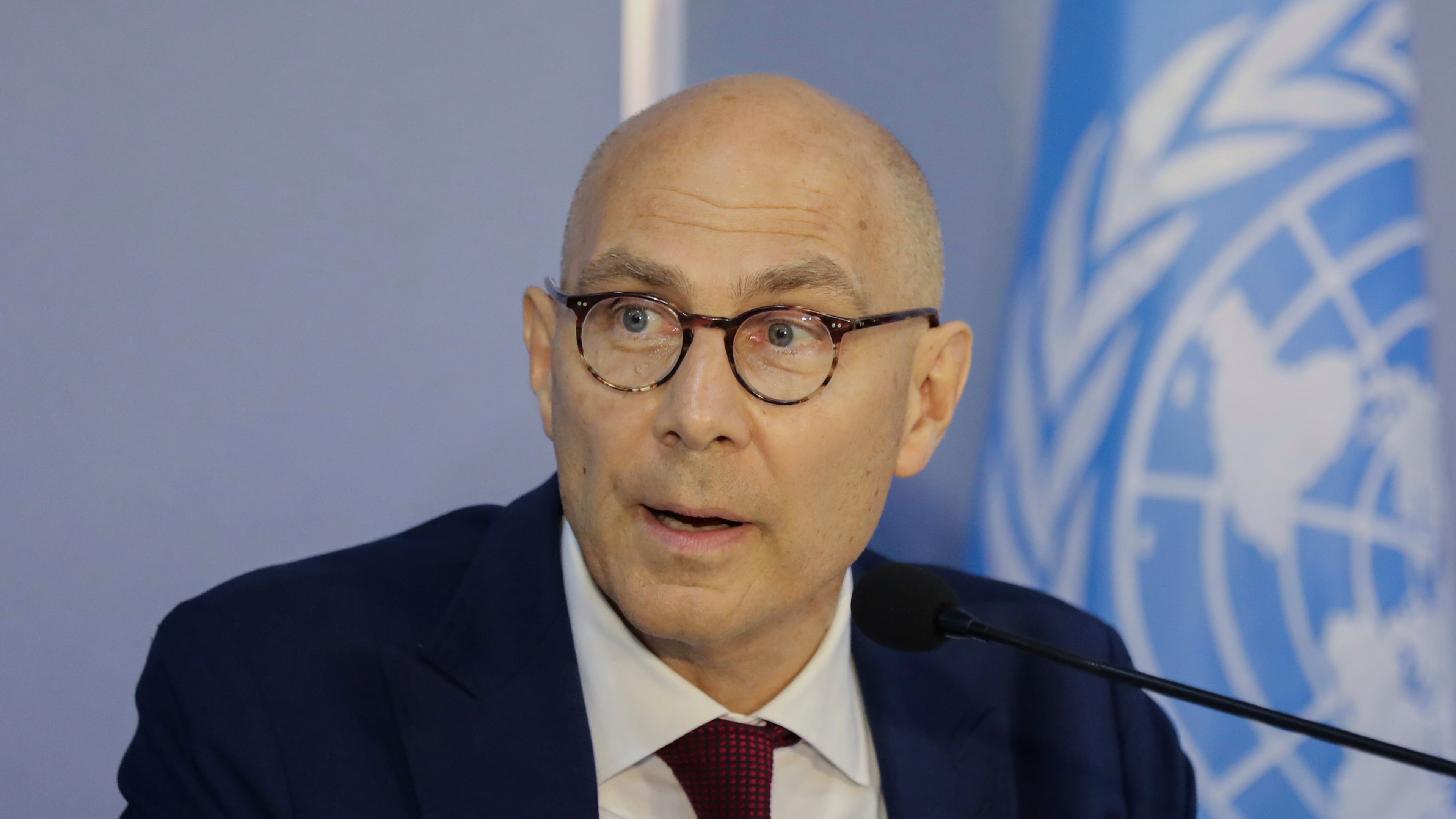 FILE - U.N. High Commissioner for Human Rights (UNHCR), Volker Turk, speaks during a press conference in Colombo, Sri Lanka, on June 26, 2025. (AP Photo, File)