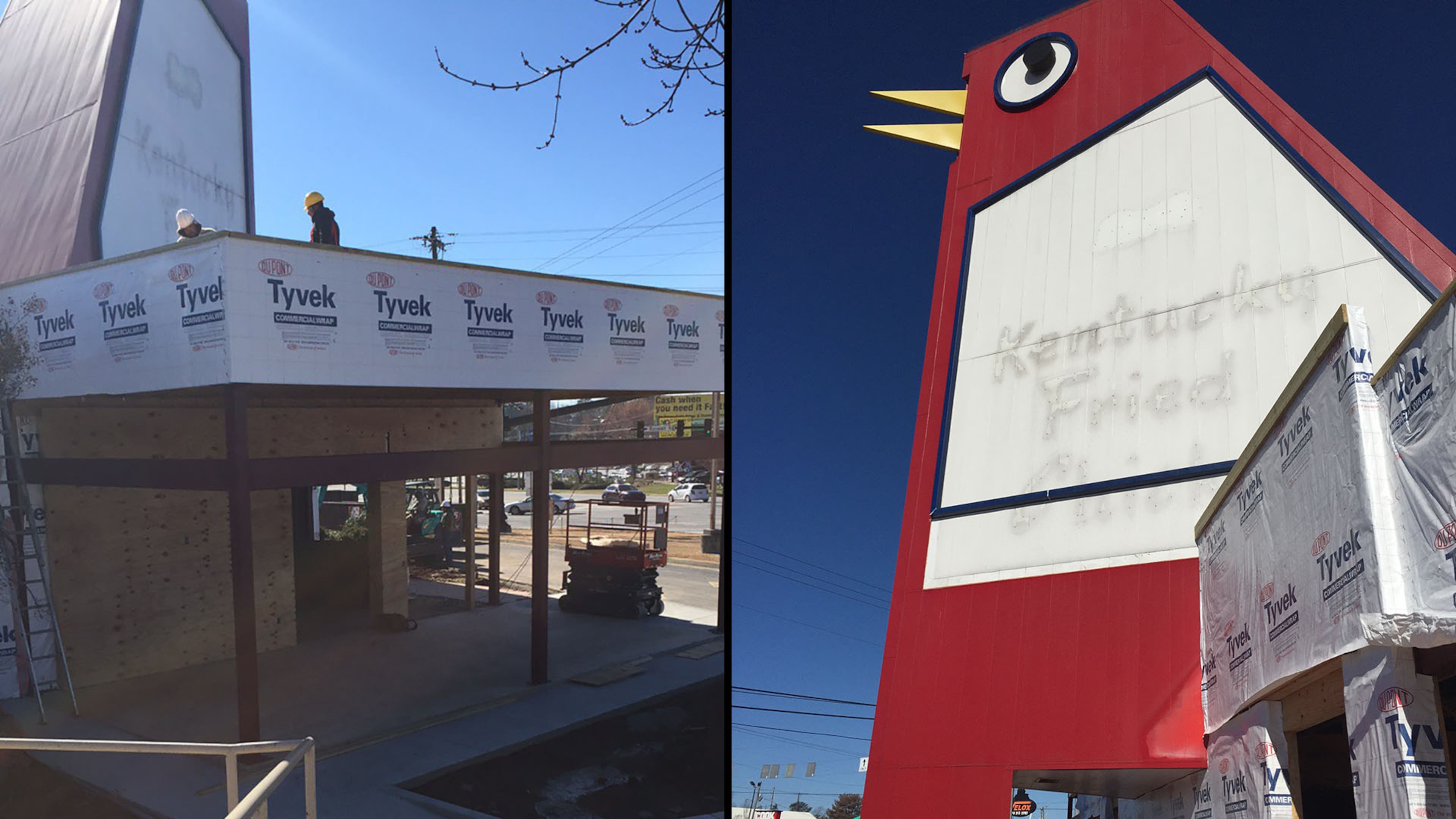 The Big Chicken in Marietta is undergoing renovation. The iconic KFC restaurant at 12 Cobb Parkway is set to re-open in mid-April or soon after.