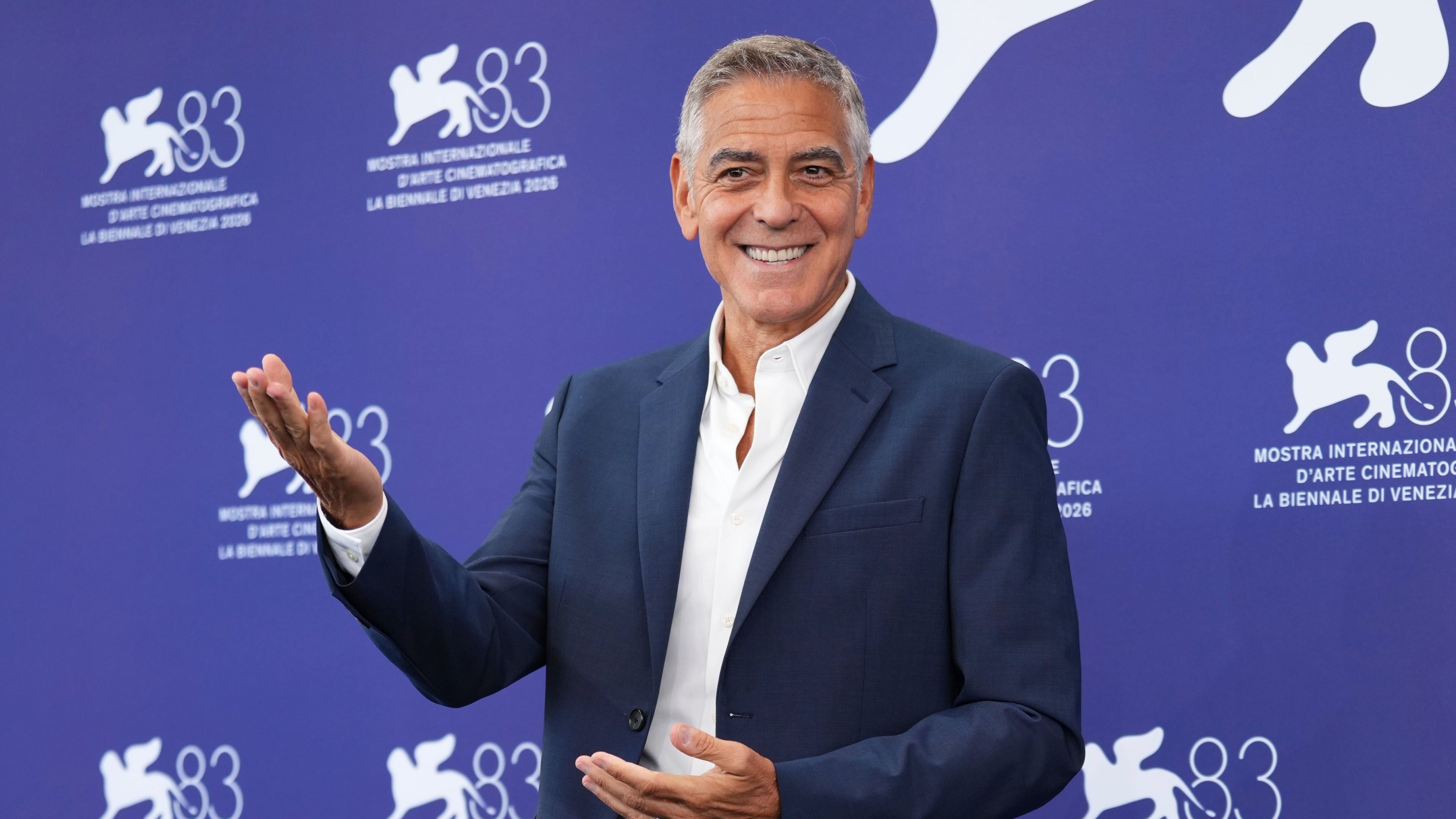 George Clooney poses for photographers at the golden lion for lifetime achievement photo call during the 83rd edition of the Venice Film Festival in Venice, Italy, on Wednesday, Sept. 2, 2026. (Photo by Scott A Garfitt/Invision/AP)