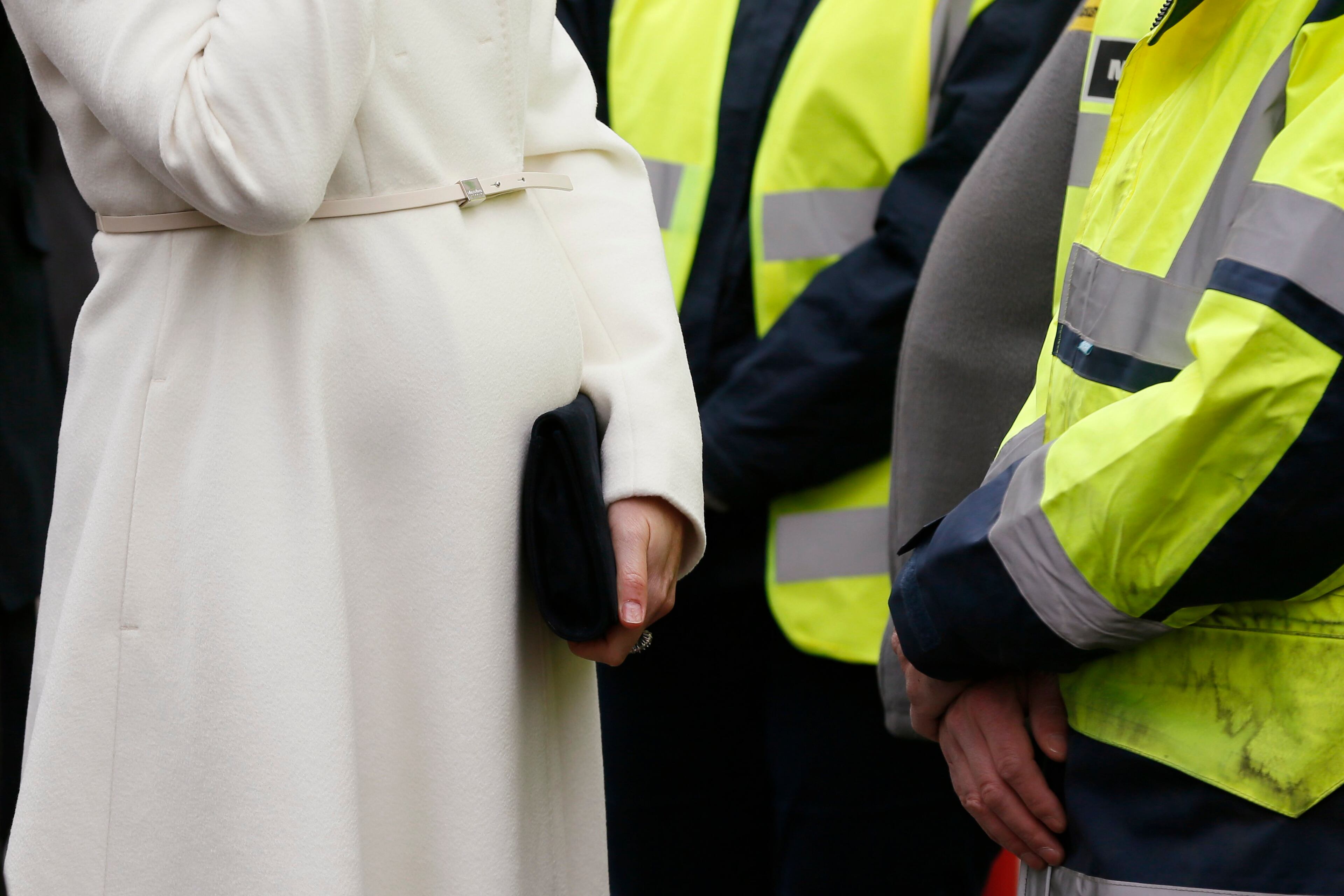 Catherine, Duchess of Cambridge visits an art project at the construction site of the new Ben Ainslie Racing headquarters and Visitor Centre on Feb. 12, 2015 in Portsmouth, England. (Photo by Stefan Wermuth - WPA Pool/Getty Images)