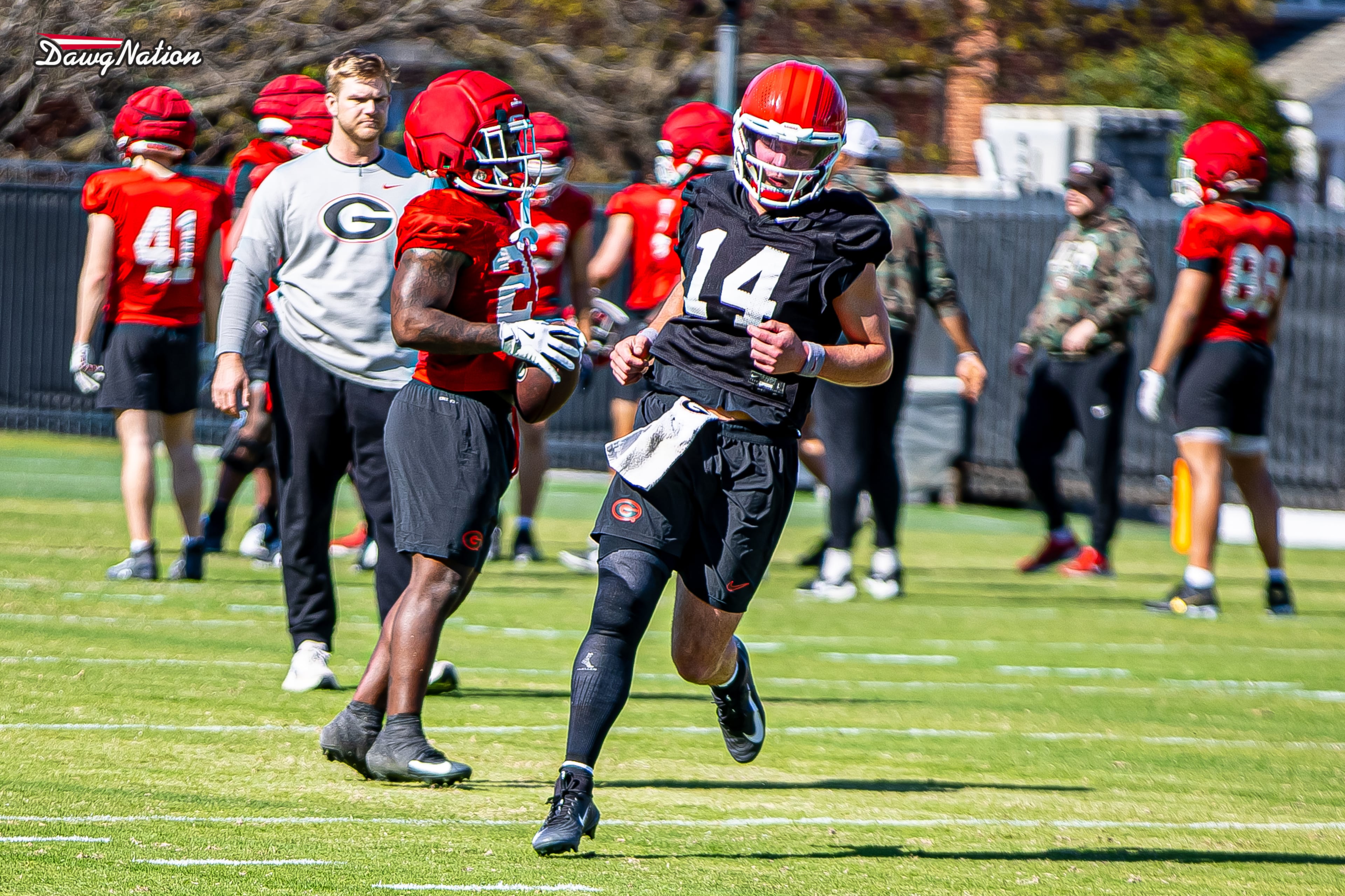 Gunner Stockton takes part in the second day of spring practice in Athens, Georgia, on Thursday, March 19, 2026. (DawgNation staff photo)