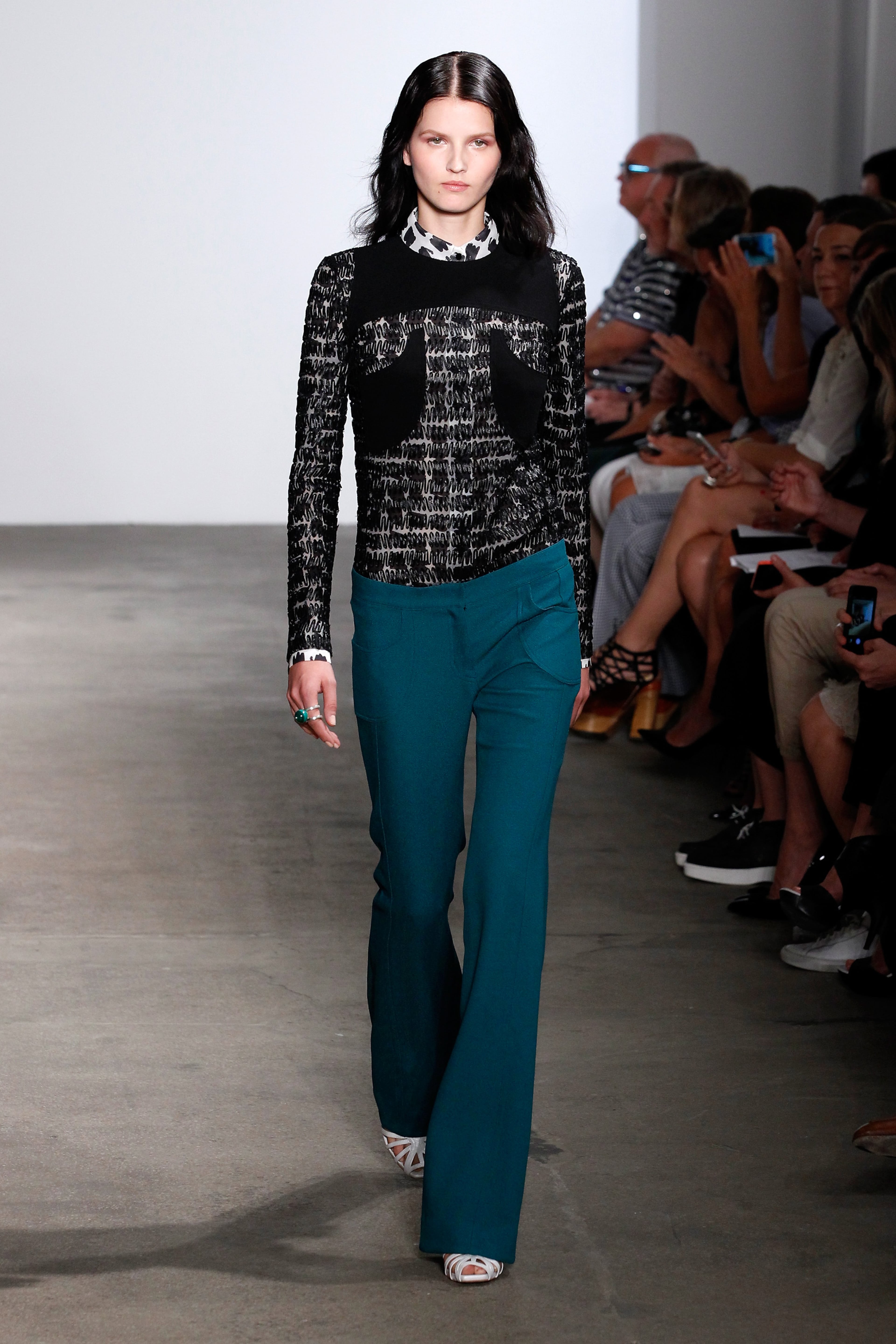 FLARE PANTS: A model walks the runway at the Derek Lam fashion show during Mercedes-Benz Fashion Week Spring 2015 at Sean Kelly Gallery on September 7, 2014 in New York City. (Photo by JP Yim/Getty Images)