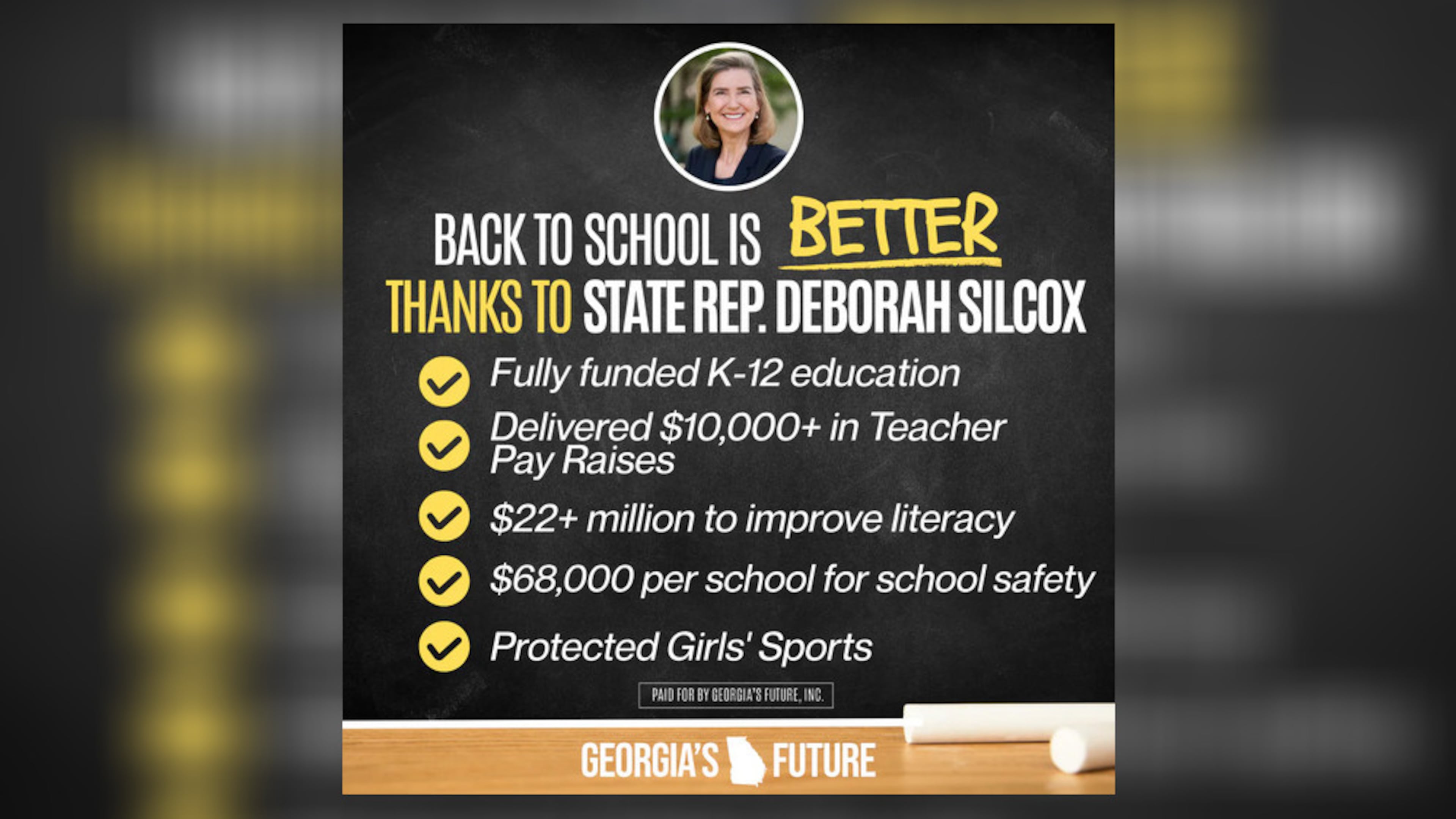 A new digital ad touts state Rep. Deborah Silcox, R-Sandy Springs. It is one of multiple ads paid for by an outside political group tied to Georgia House Speaker Jon Burns.