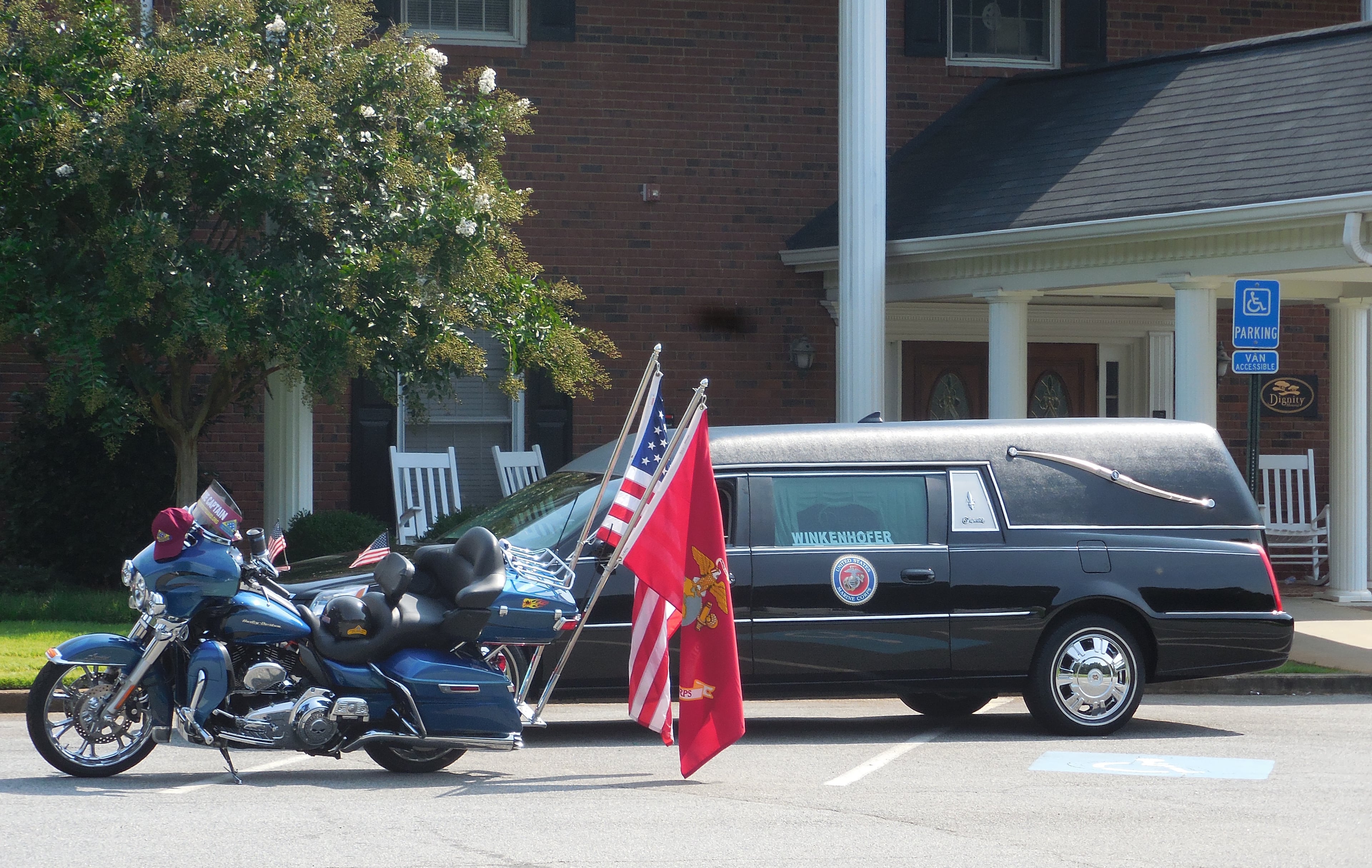 Marine Lance Cpl. Skip Wells' funeral was held Sunday at Woodstock First Baptist Church, following visitation at Winkenhofer Pine Ridge Funeral Home. Photo: Jennifer Brett, jbrett@ajc.com