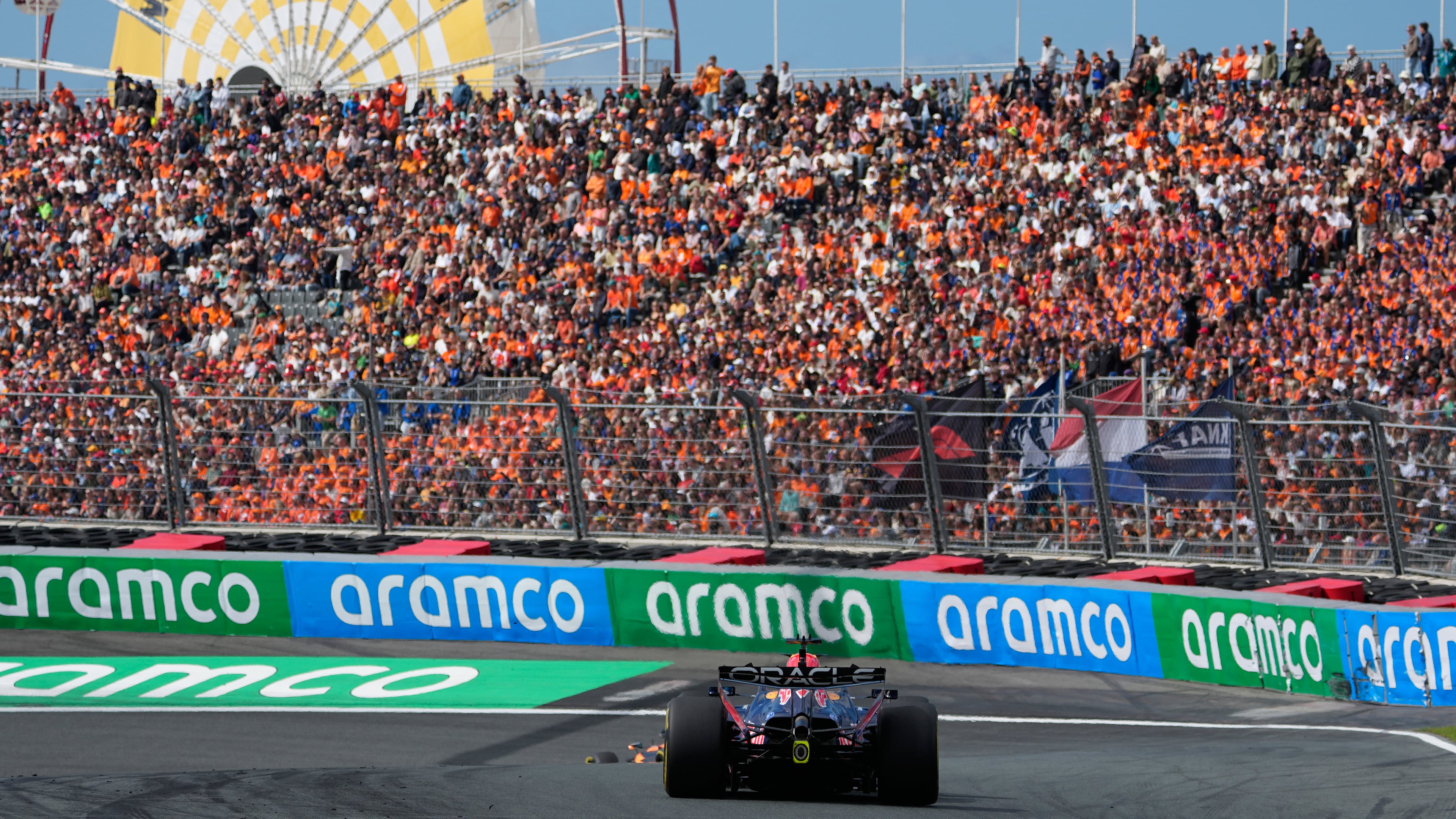 Red Bull driver Max Verstappen of the Netherlands in action during sprint race at the Formula One Dutch Grand Prix in Zandvoort , Netherlands, Saturday, Aug. 22, 2026. (AP Photo/Darko Bandic)