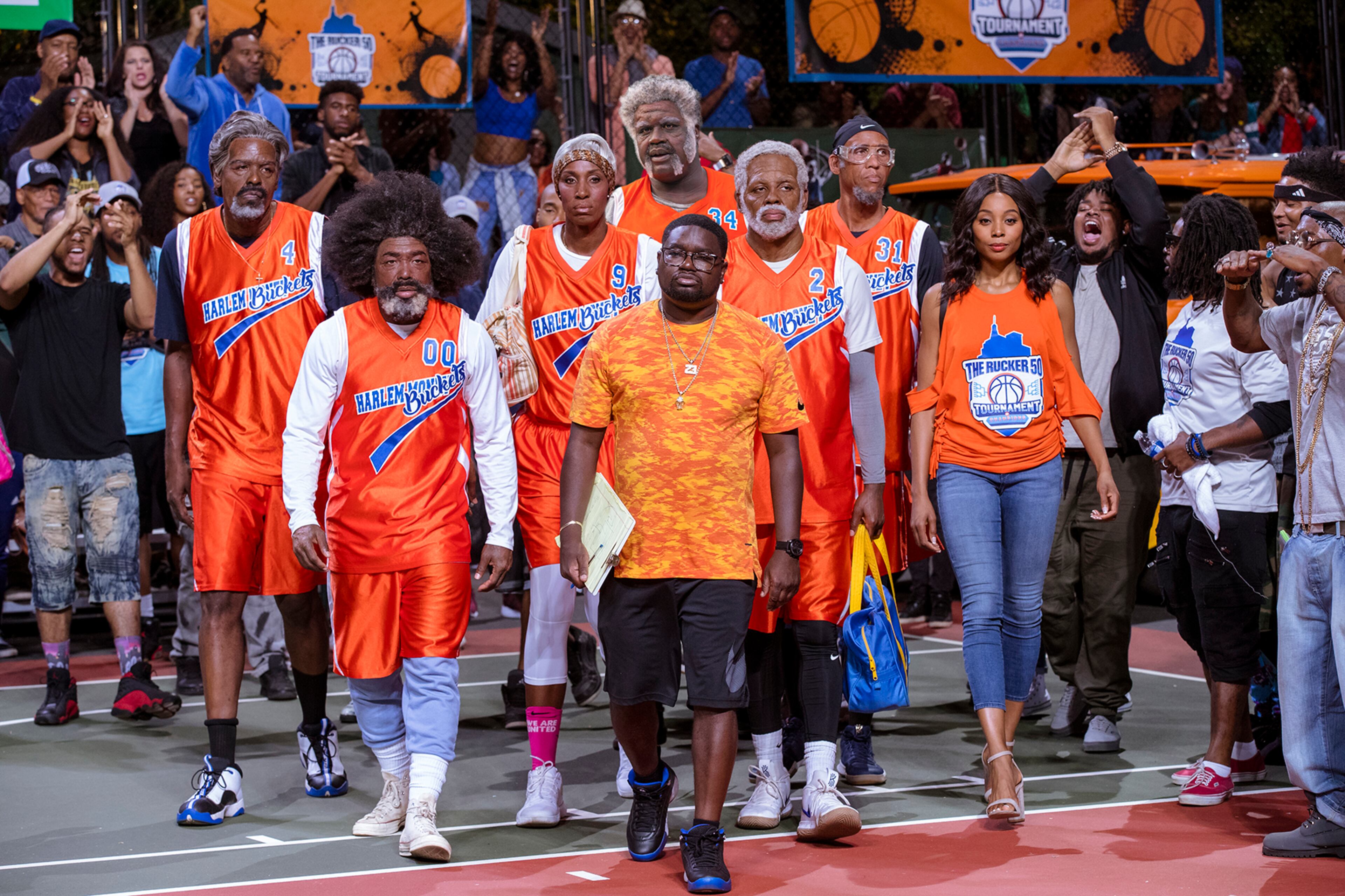 From L to R: From L to R: Chris Webber as âPreacher,â Nate Robinson as âBoots,â Lisa Leslie as âBetty Lou,â Shaquille OâNeal as âBig Fella,â Lil Rel Howery as âDax,â Kyrie Irving as âUncle Drew,â Reggie Miller as âLights,â and Erica Ash as âMayaâ in UNCLE DREW. Photo by Quantrell Colbert.